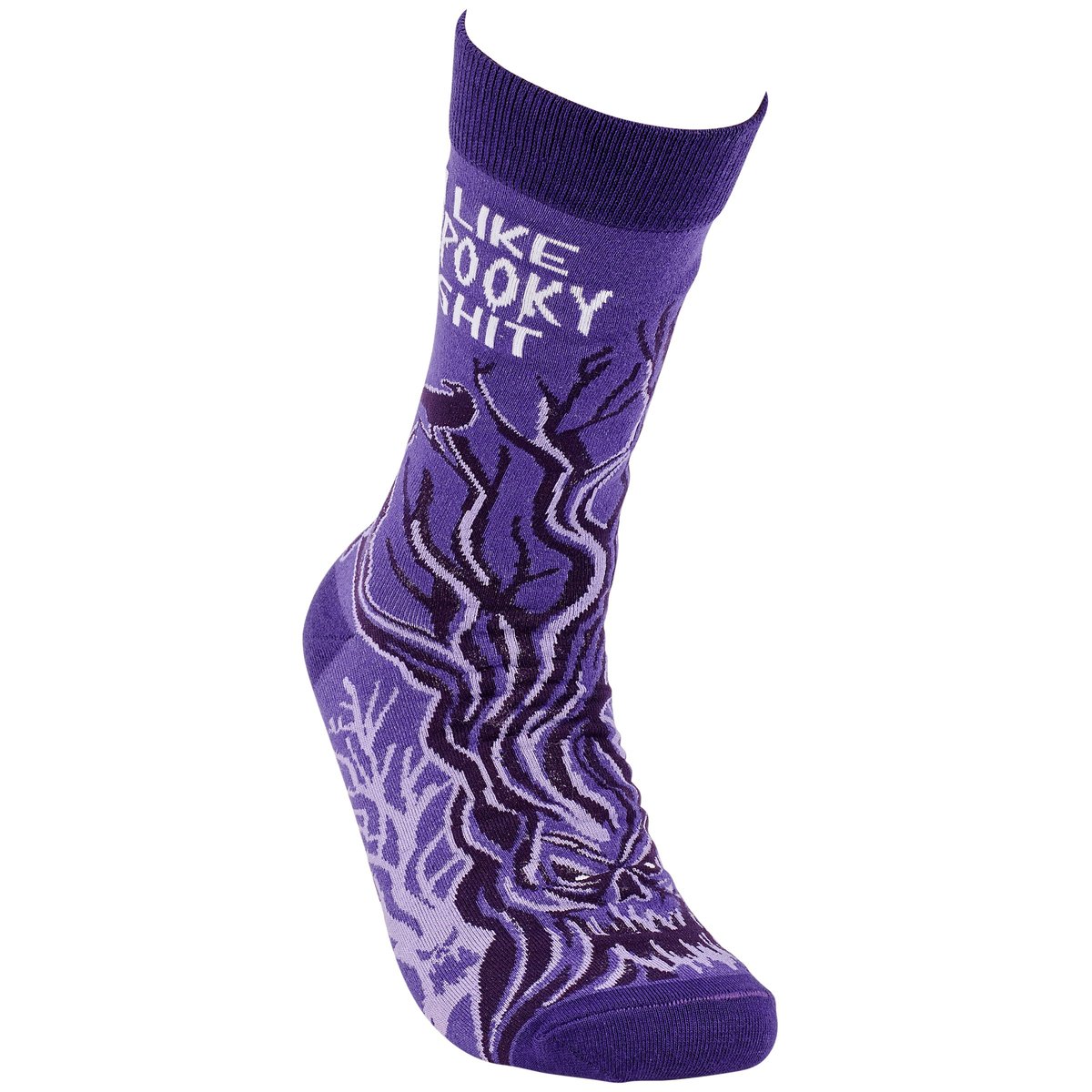 Funny 'I Like Spooky Shit' Halloween Socks - Purple Trees & Crows Graphic