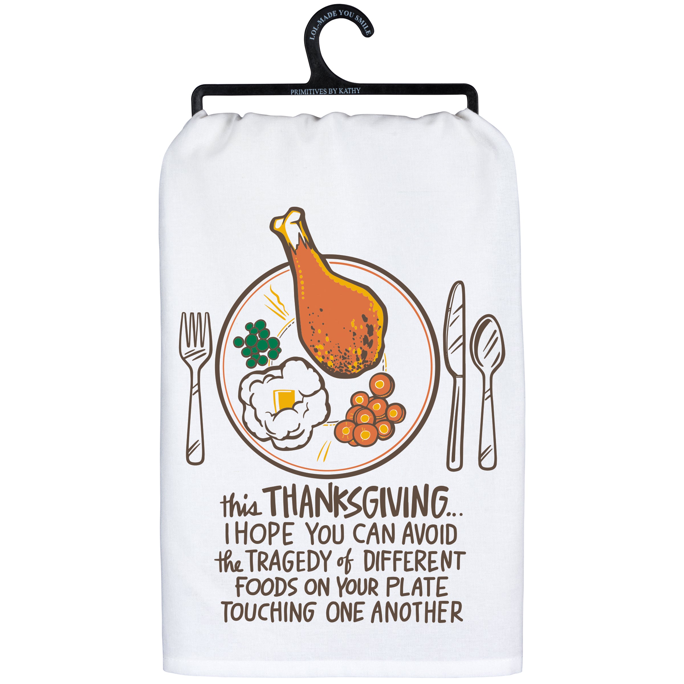 Hilarious Thanksgiving Kitchen Towel: No Foods Touching Plate Design, Cotton