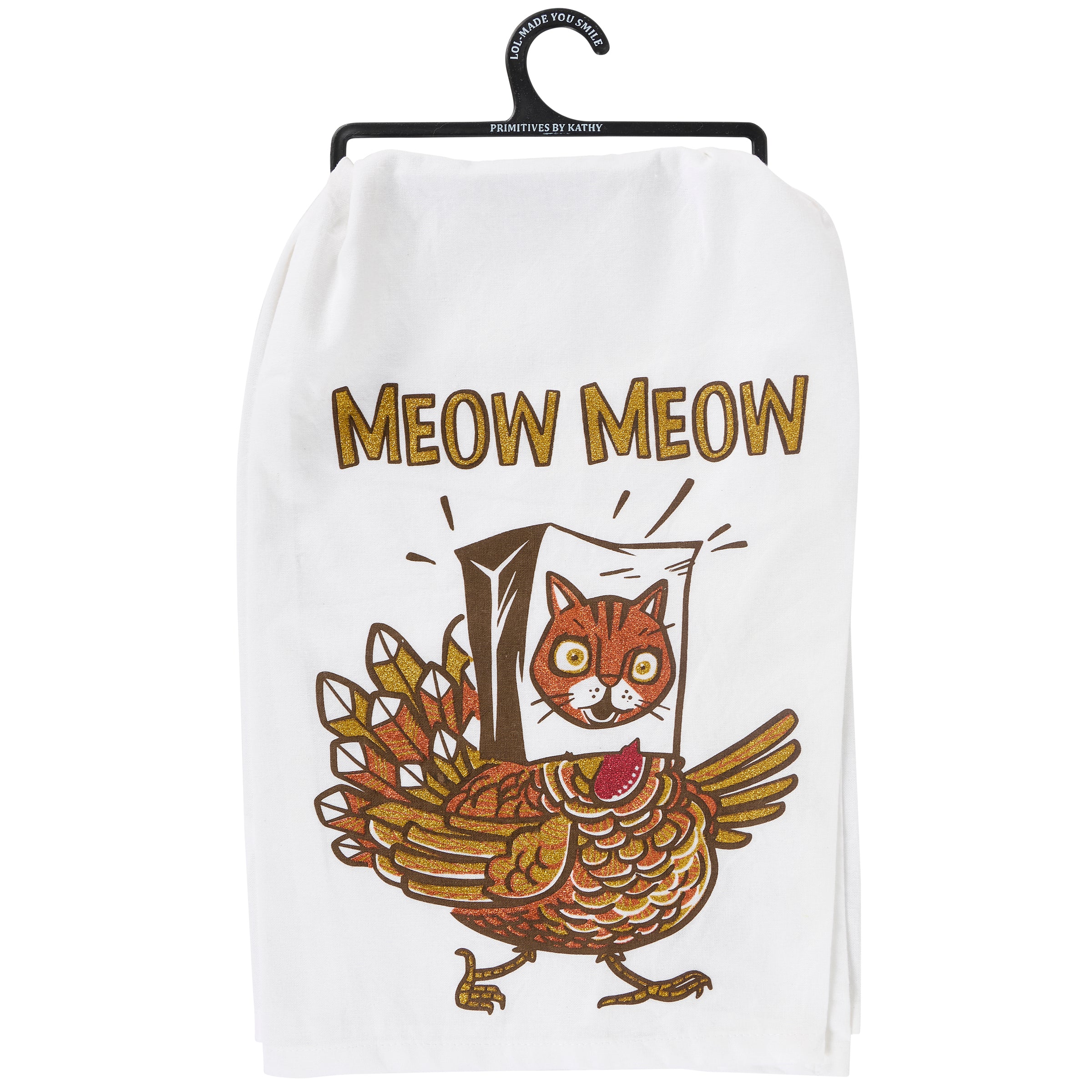 Funny Meow Meow Cat Face Turkey Design Glitter Cotton Kitchen Towel