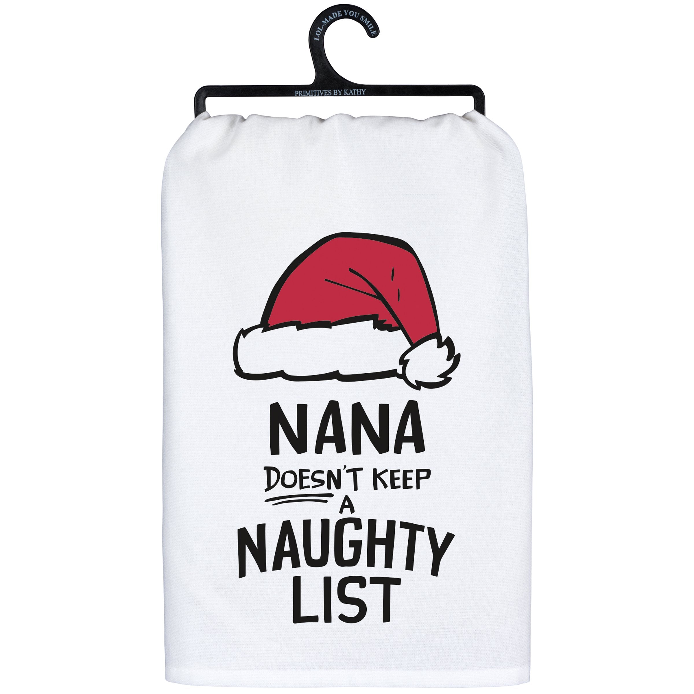 Funny Nana Christmas Cotton Kitchen Towel - Santa Hat Naughty List Grandma Gift