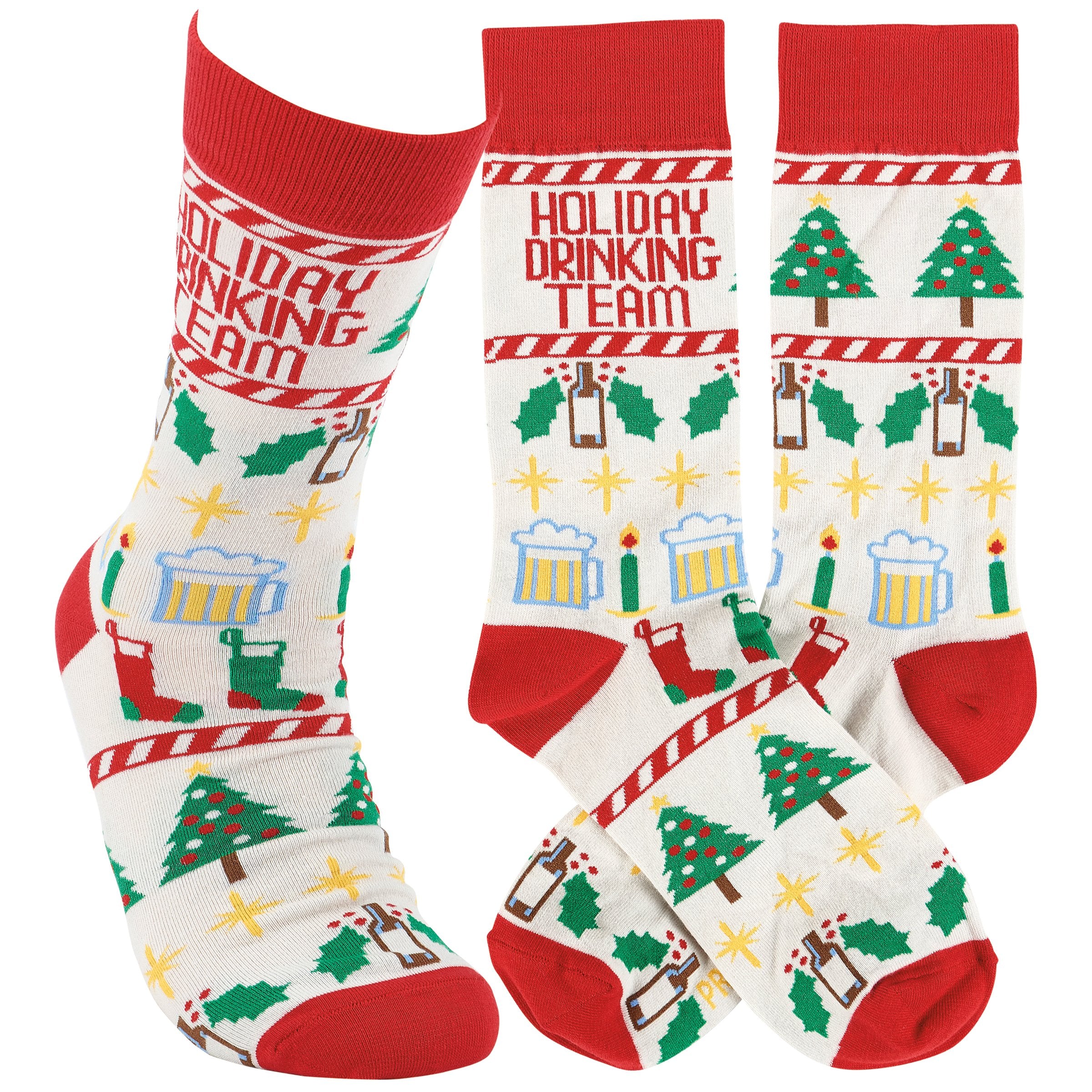 Funny Festive Holiday Drinking Team Socks: Warm Cotton Blend Christmas Cheer