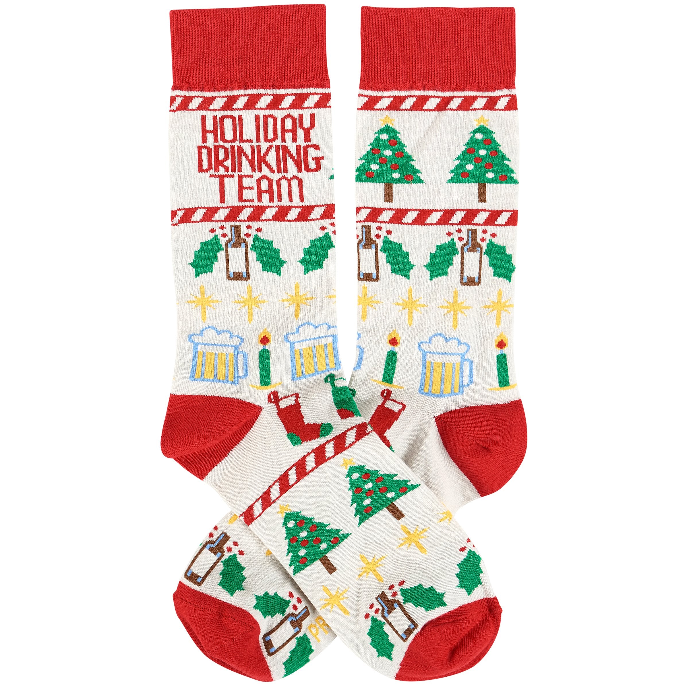 Funny Festive Holiday Drinking Team Socks: Warm Cotton Blend Christmas Cheer