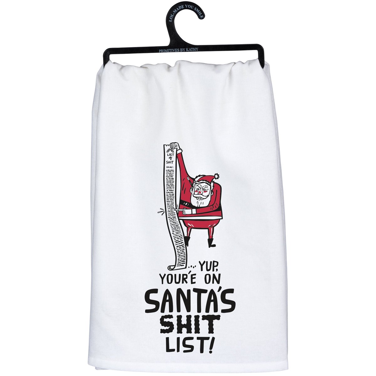 Funny Santa's 'Shit List' Cotton Kitchen Towel - Humorous Christmas Decor