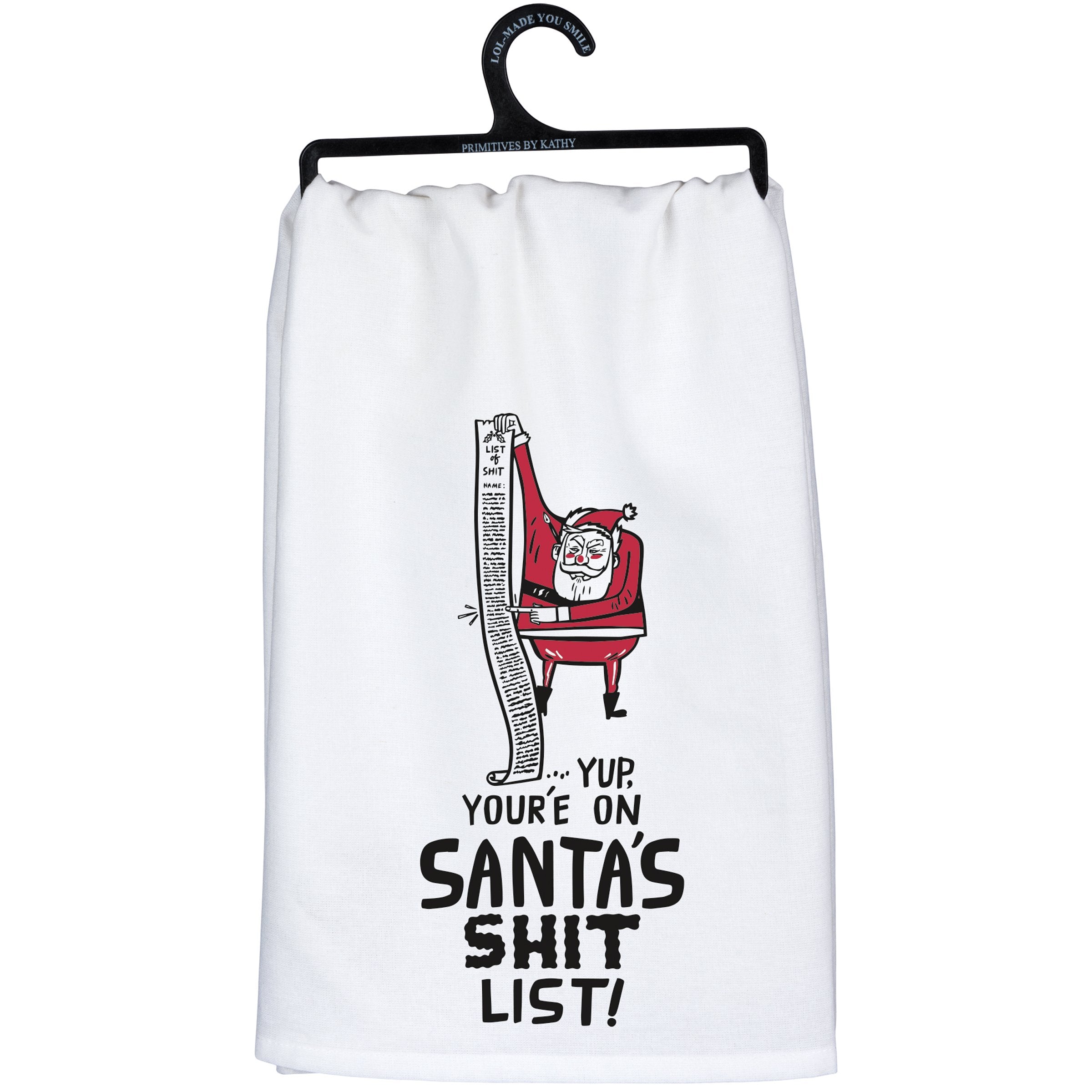 Funny Santa's 'Shit List' Cotton Kitchen Towel - Humorous Christmas Decor