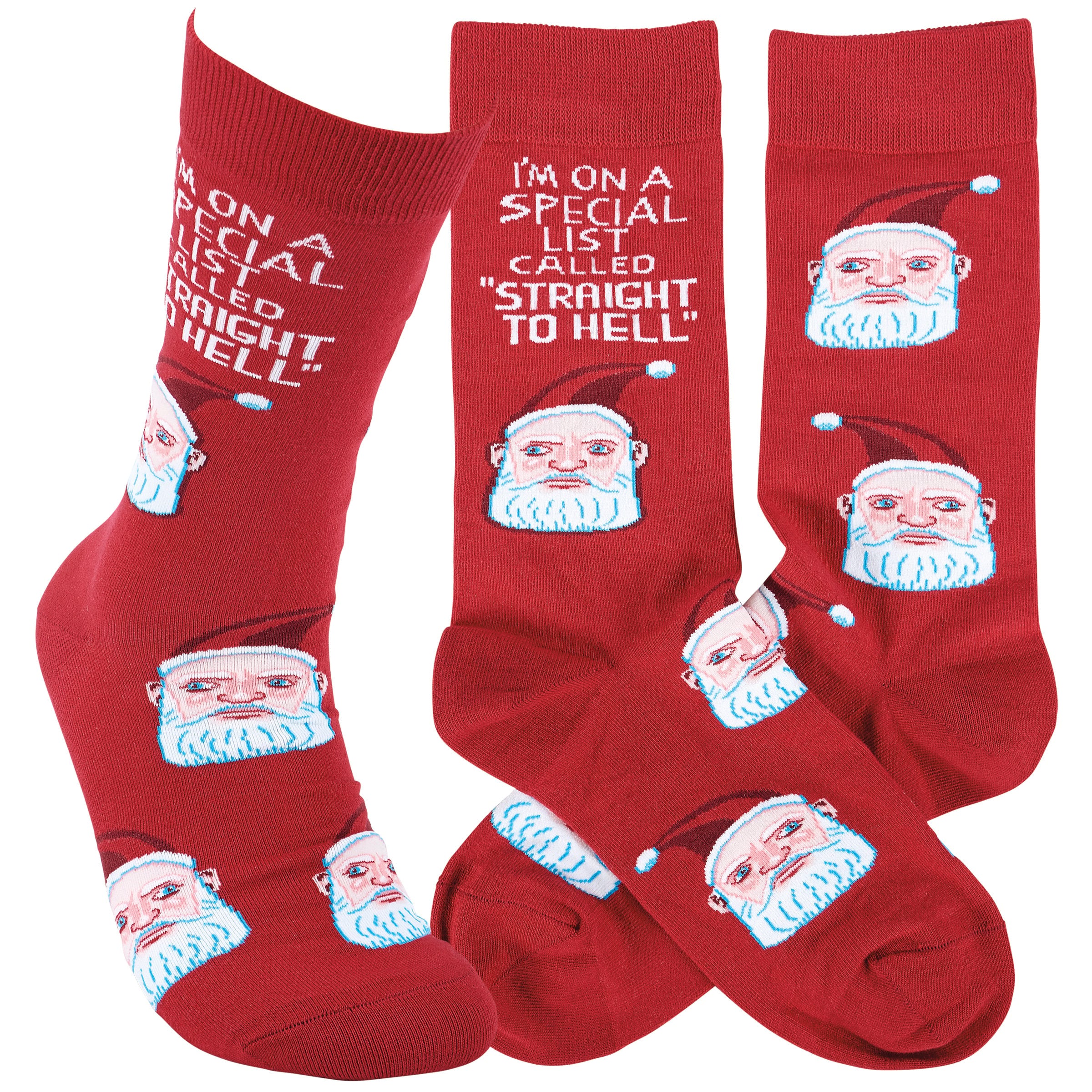 Humorous 'Straight To Hell' Santa Christmas Socks - Cotton Blend, One Size