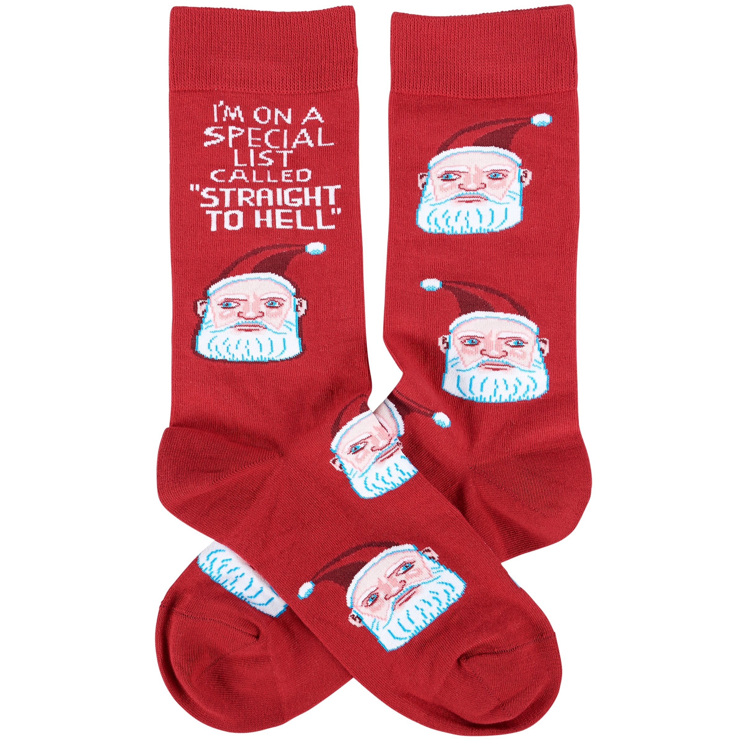 Humorous 'Straight To Hell' Santa Christmas Socks - Cotton Blend, One Size