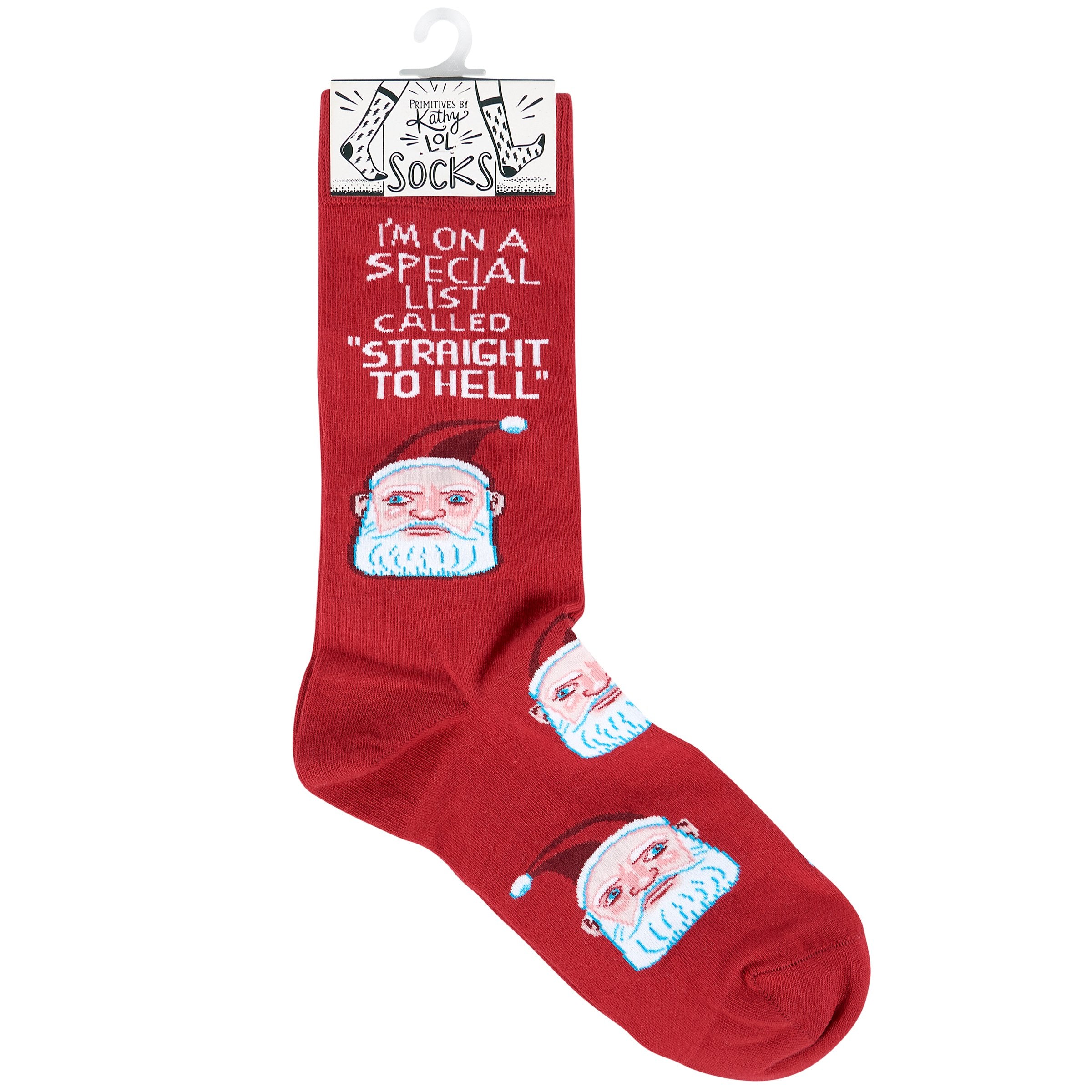 Humorous 'Straight To Hell' Santa Christmas Socks - Cotton Blend, One Size