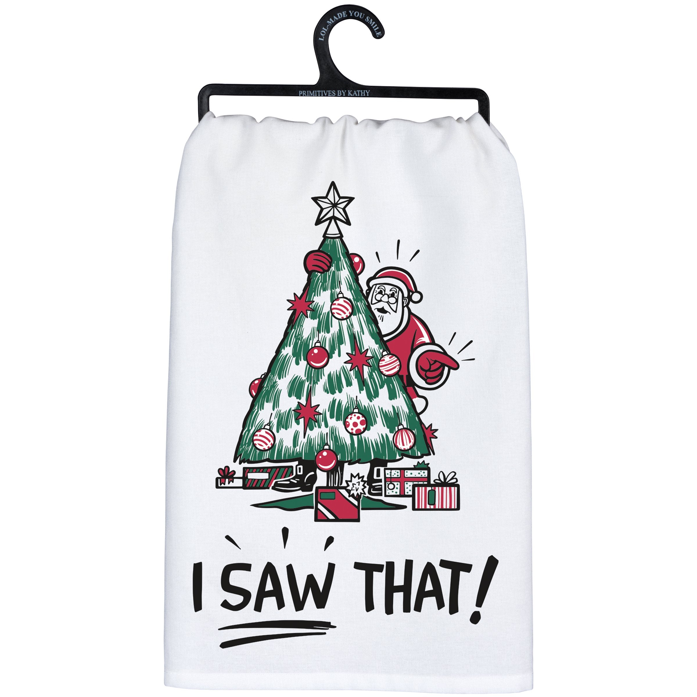 Funny Santa "I Saw That!" Cotton Christmas Kitchen Towel - Holiday Decor Gift