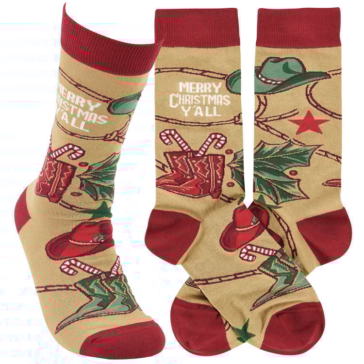 Festive Western Holiday Christmas Socks - 'Merry Christmas Y'all' Design