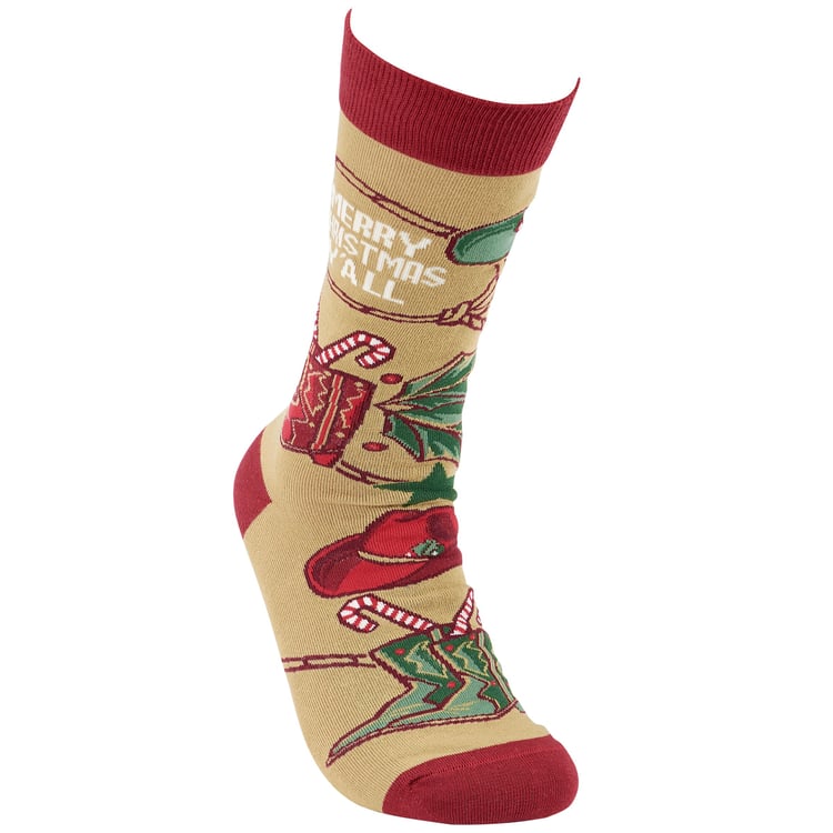 Festive Western Holiday Christmas Socks - 'Merry Christmas Y'all' Design