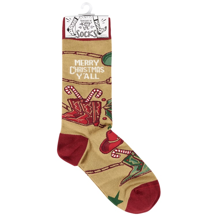 Festive Western Holiday Christmas Socks - 'Merry Christmas Y'all' Design