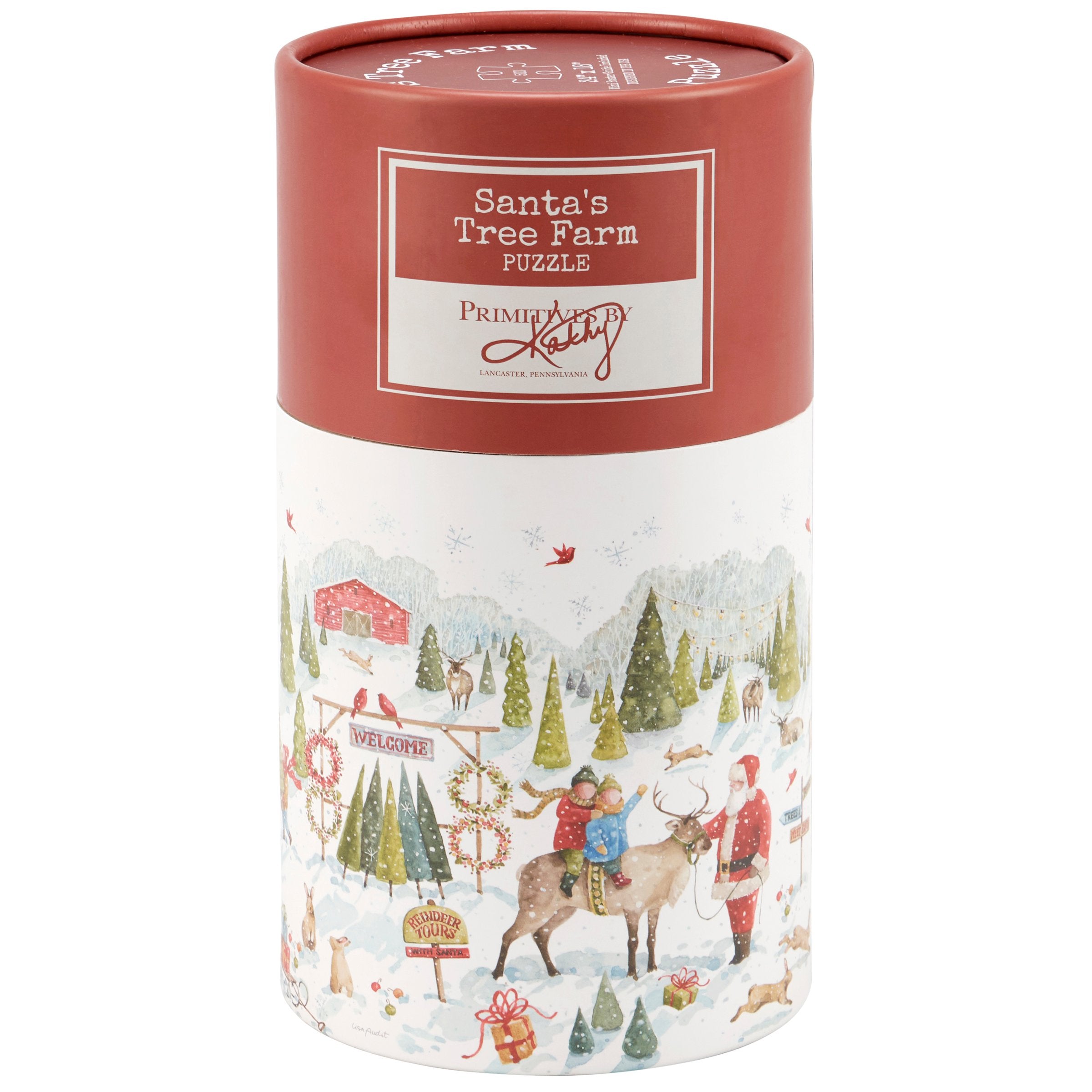 Charming Santa's Tree Farm 500 Piece Jigsaw Puzzle - Festive Watercolor Art