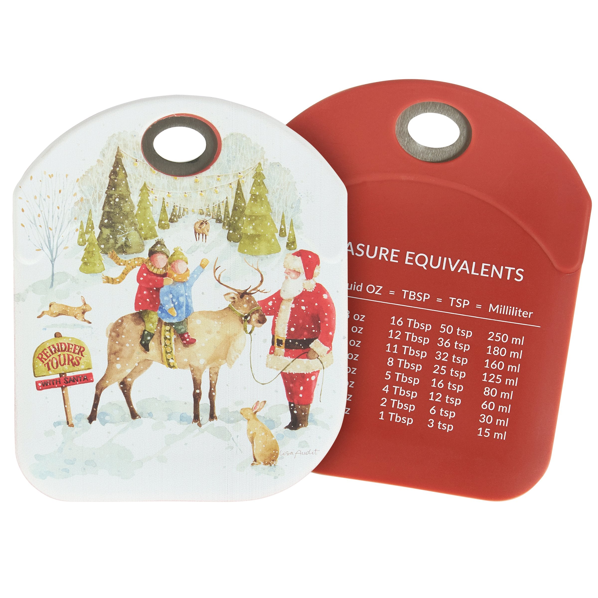Festive Santa's Tree Farm Silicone Bowl Scraper with Measurement Equivalents