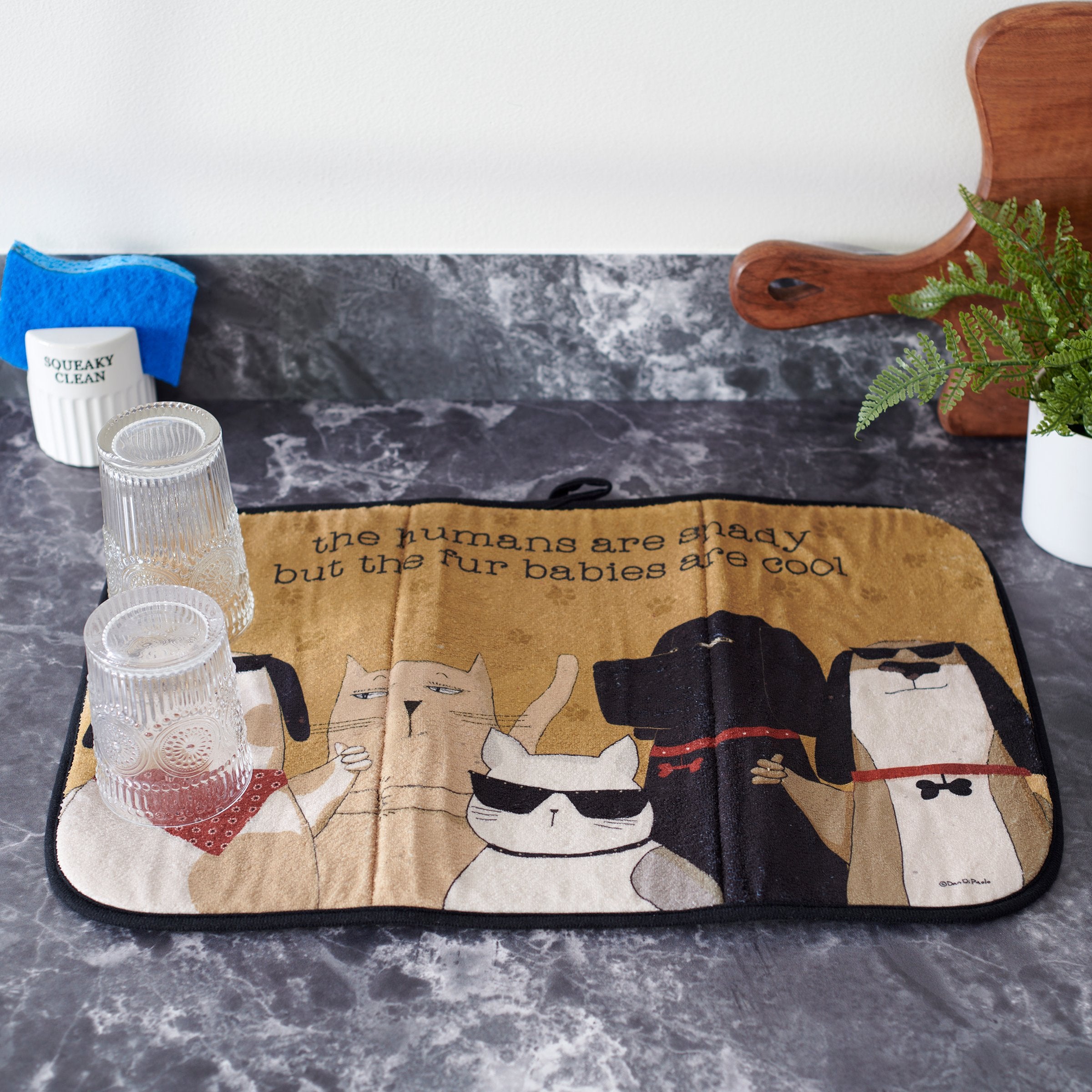 Funny 'Fur Babies Are Cool' Absorbent Pet Drying Mat for Kitchen Counter