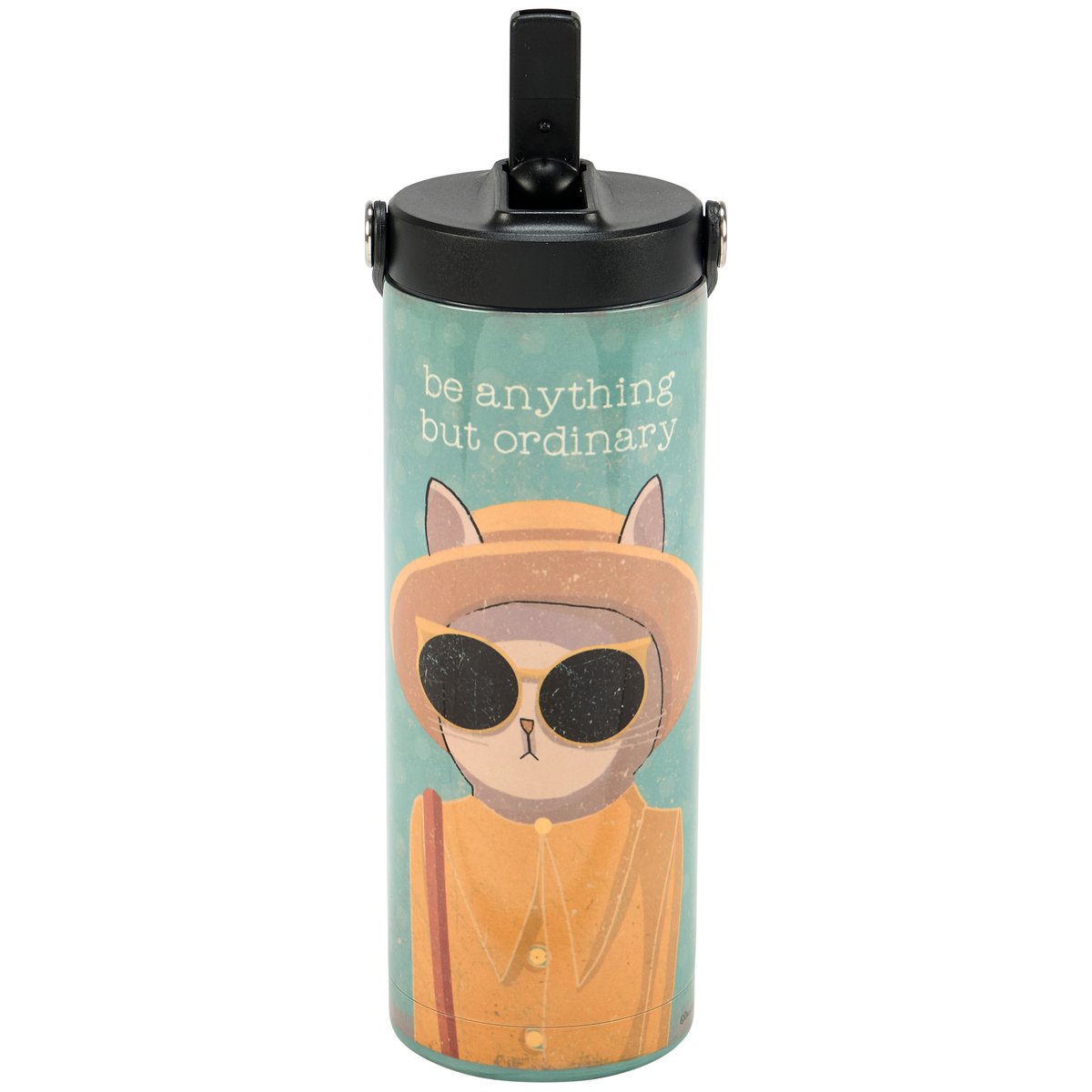 Unique Insulated Stainless Steel Sport Bottle with Cat Design, 20oz, Straw & Strap