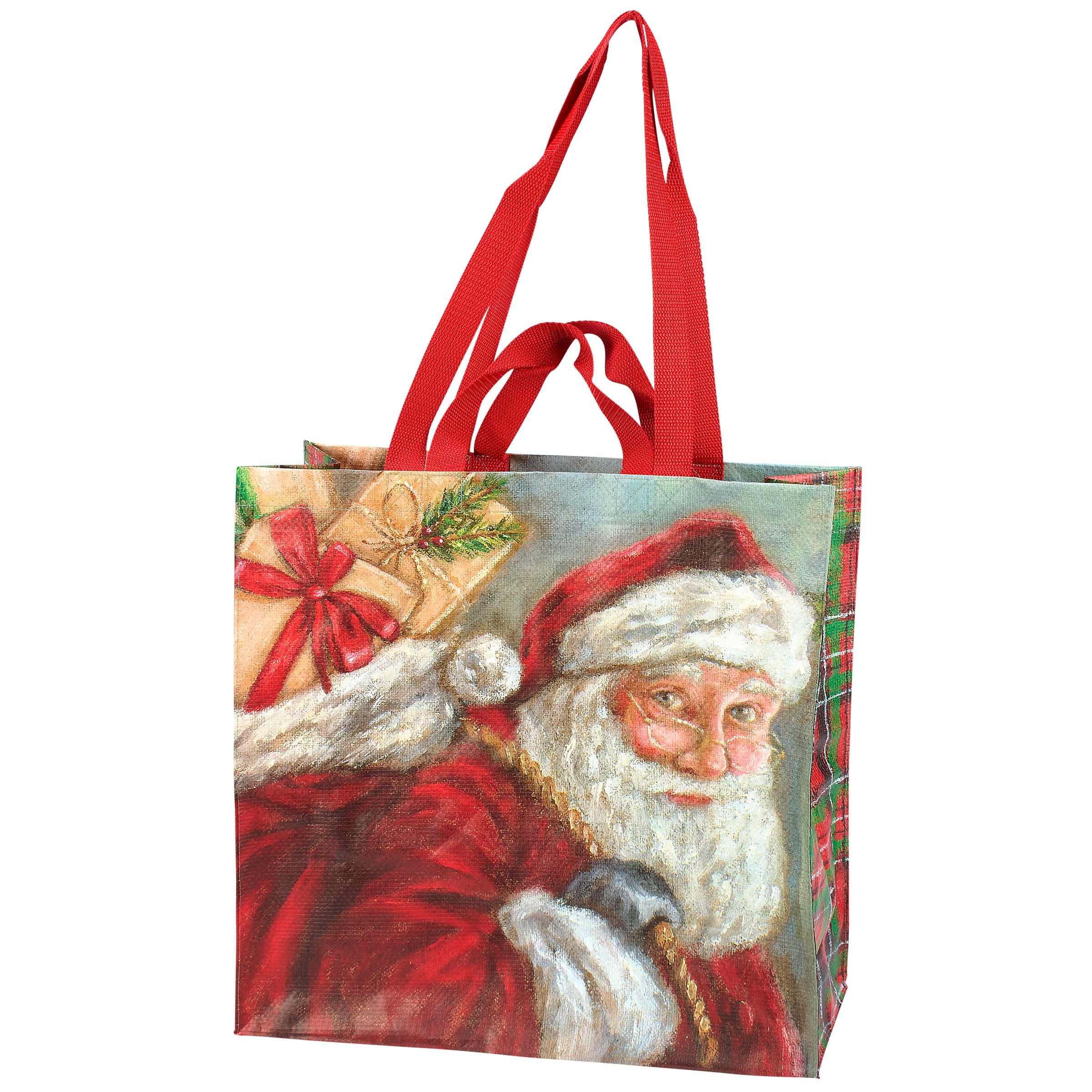 Festive Christmas Eve Santa Eco-Friendly Reusable Market Tote with Tartan Plaid Design