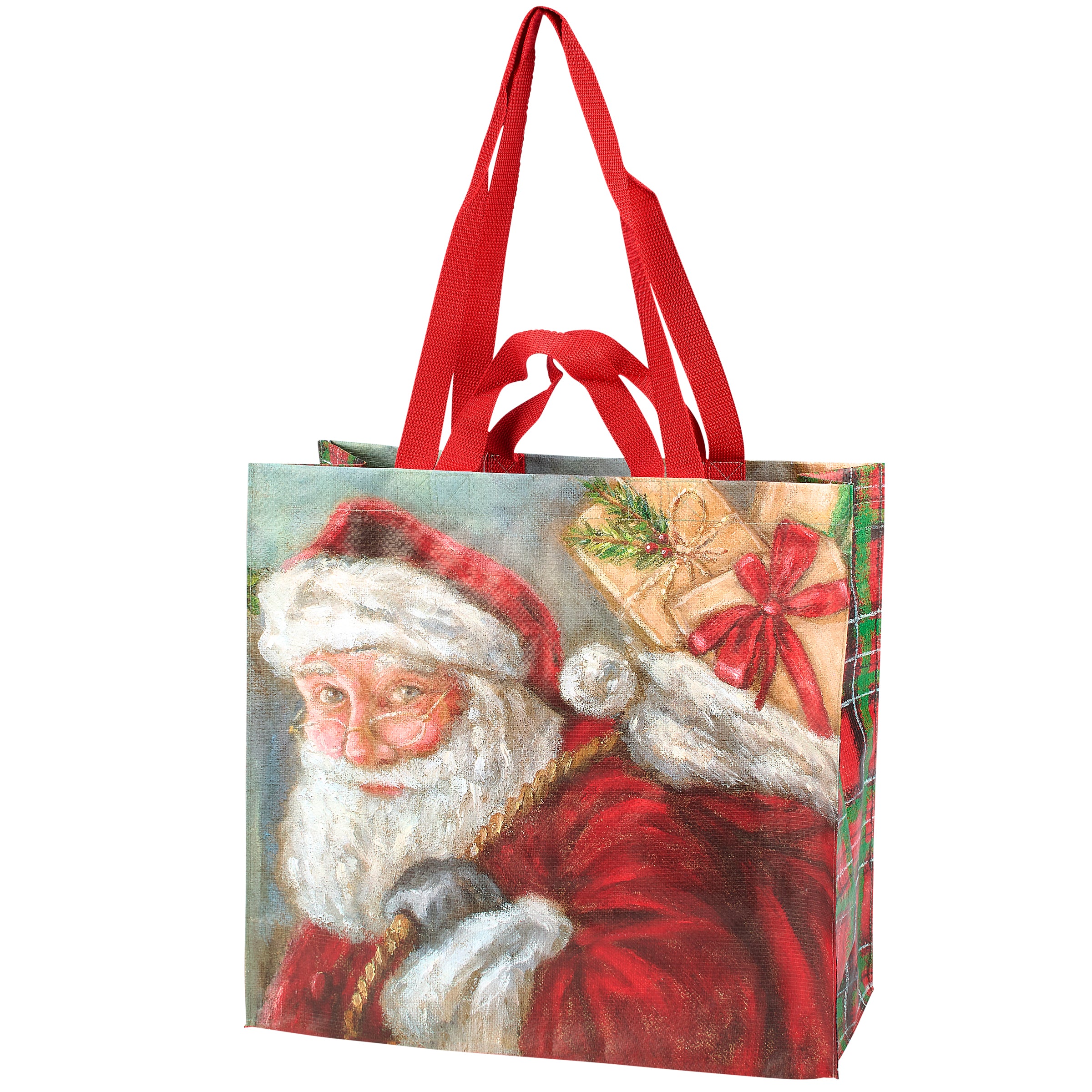 Festive Christmas Eve Santa Eco-Friendly Reusable Market Tote with Tartan Plaid Design