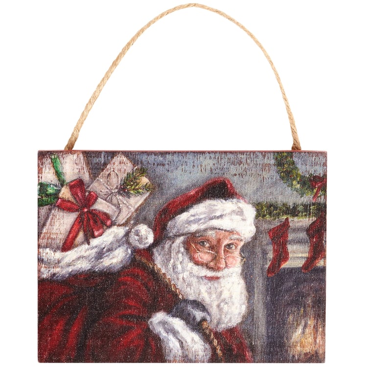 Charming Wooden Christmas Eve Santa Ornament, Distressed Burlap Canvas Art Decor