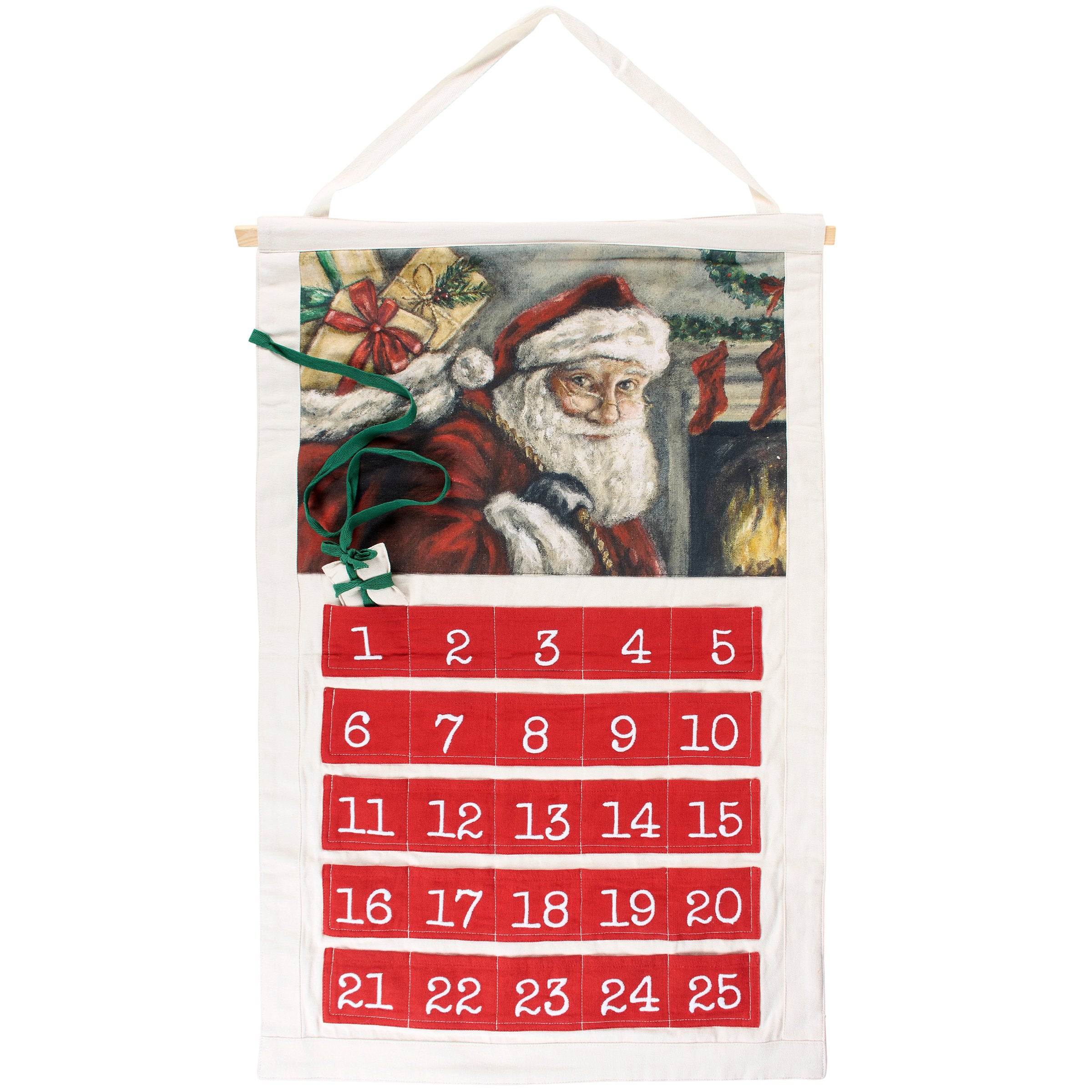 Rustic Christmas Eve Santa Wall Countdown Calendar with 25 Pockets & Ornament
