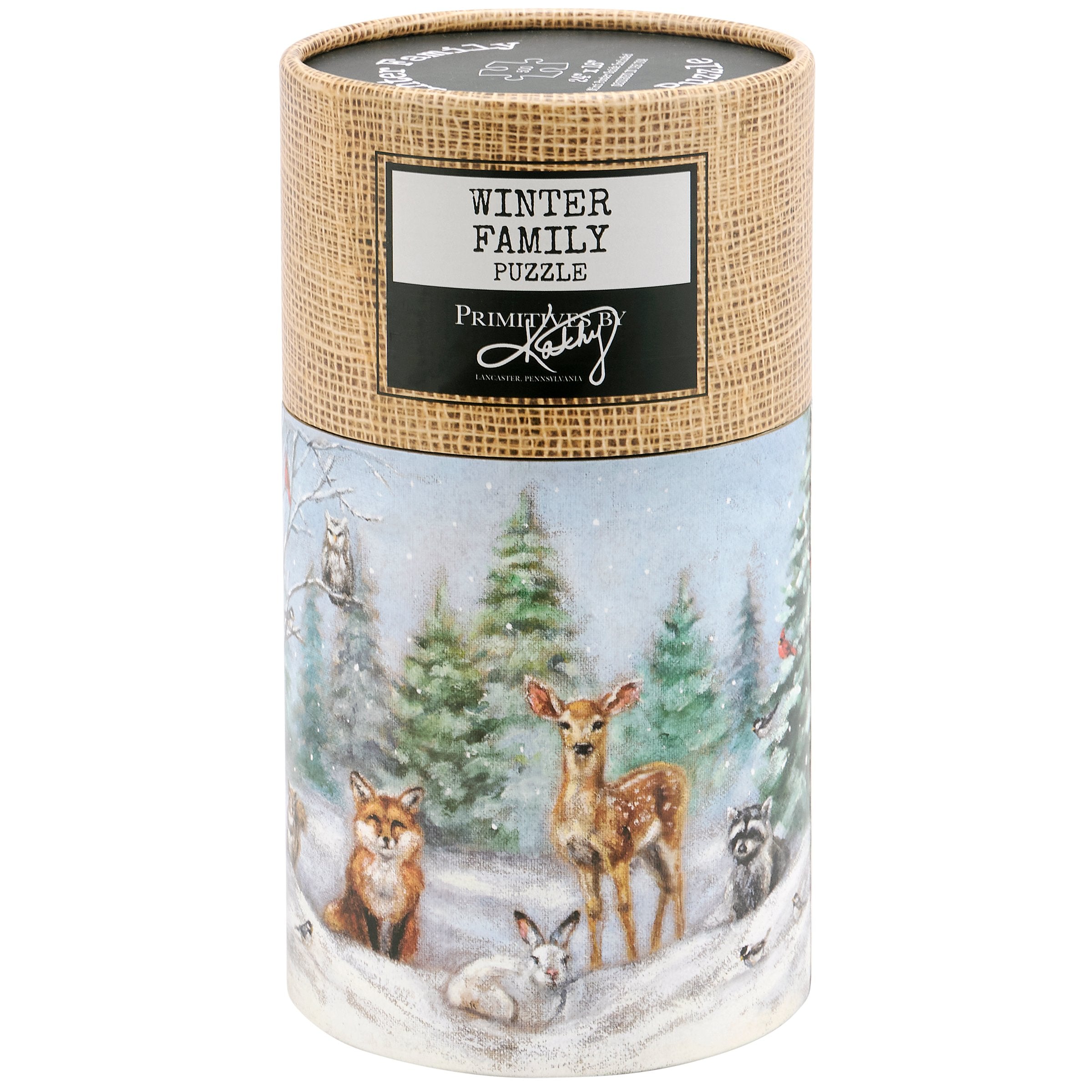 Charming Winter Family Woodland Animals 500-Piece Jigsaw Puzzle with Burlap Art