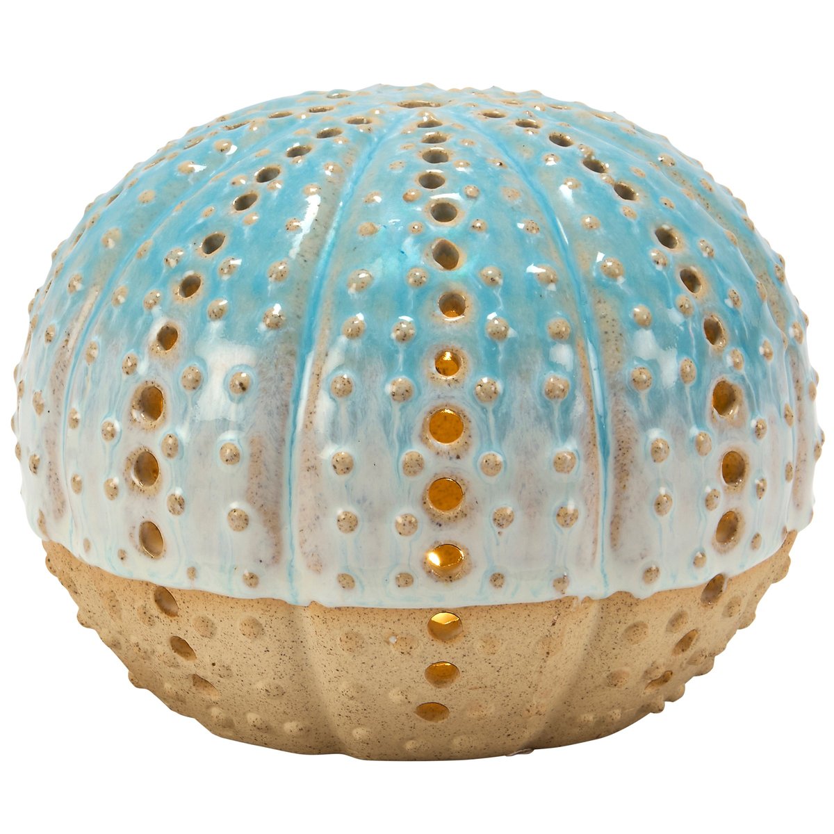 Charming Lighted Ceramic Sea Urchin Figurine, Coastal Beach Home Accent Decor