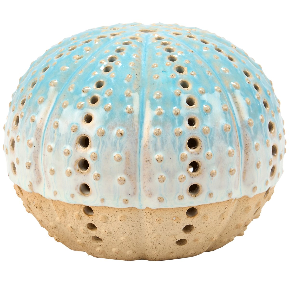 Charming Lighted Ceramic Sea Urchin Figurine, Coastal Beach Home Accent Decor