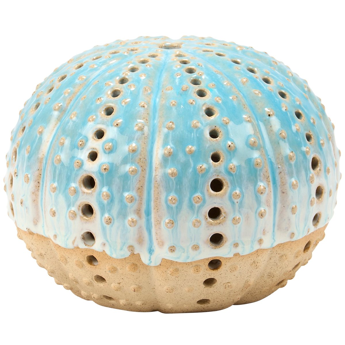 Charming Lighted Ceramic Sea Urchin Figurine, Coastal Beach Home Accent Decor