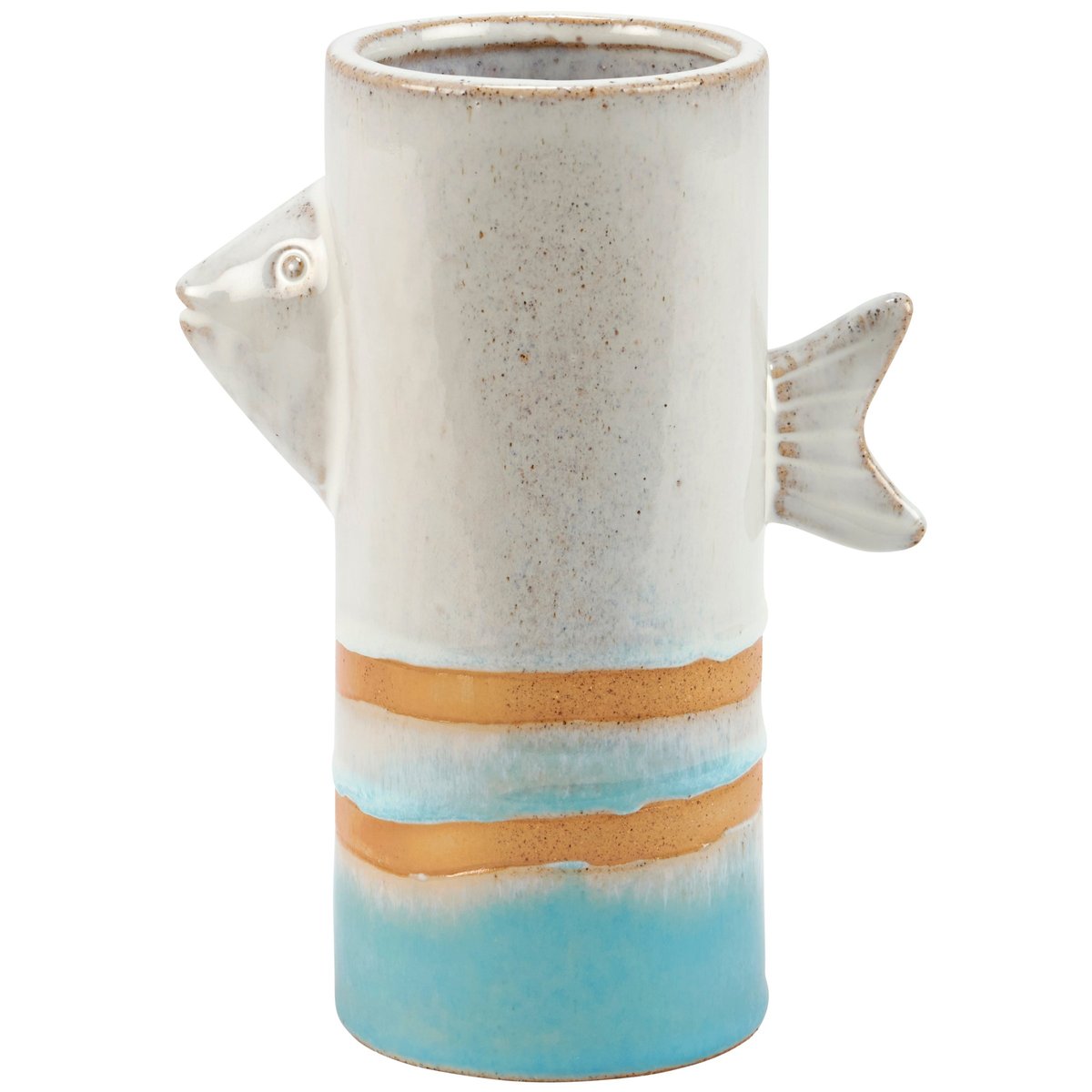 Rustic Ceramic Fish Vase with Beach Blue Glaze for Coastal Home Decor