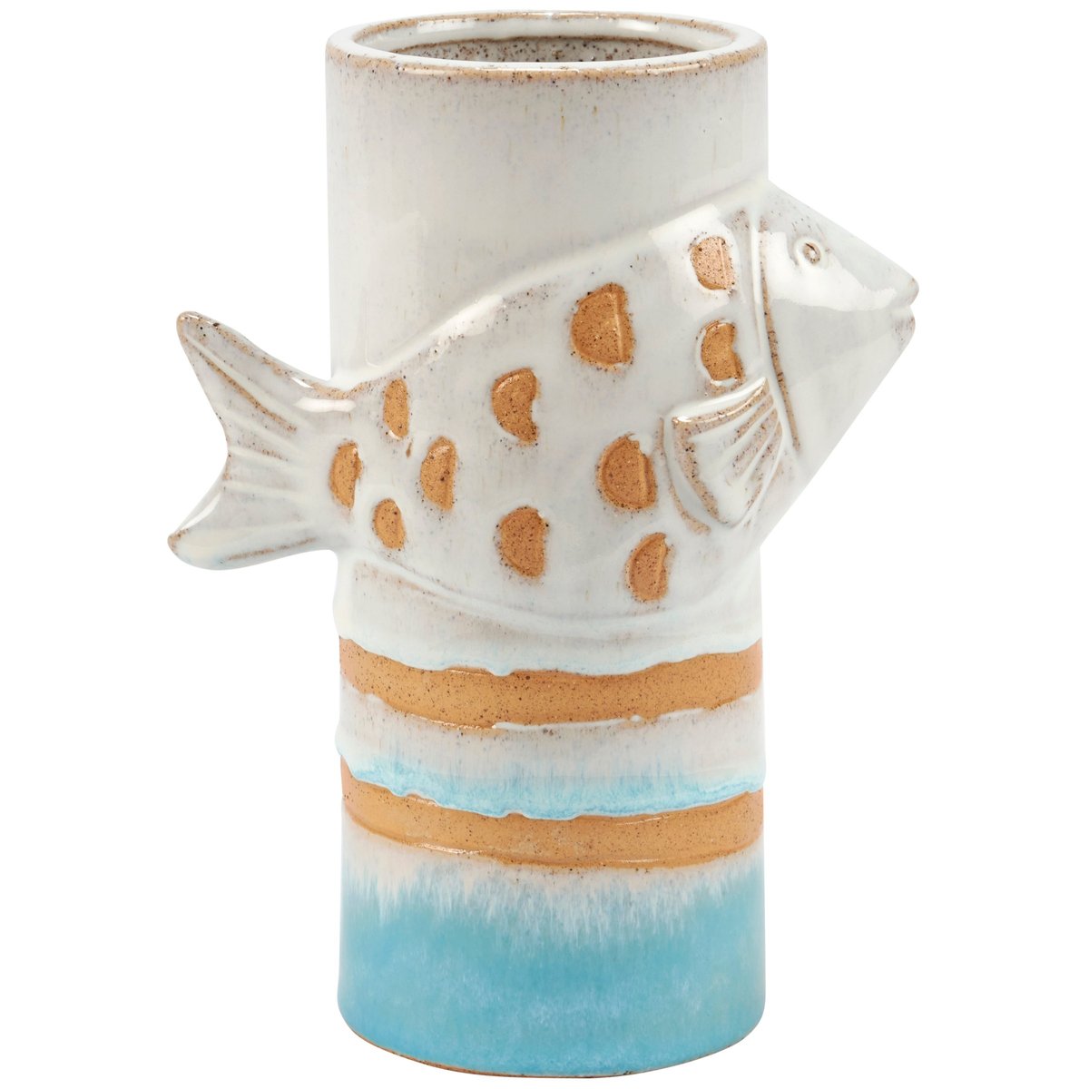 Rustic Ceramic Fish Vase with Beach Blue Glaze for Coastal Home Decor