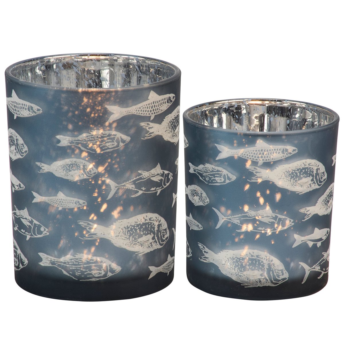 Charming Lake-Themed Fish Silhouettes Glass Votive Candle Holder Set (2-Piece)
