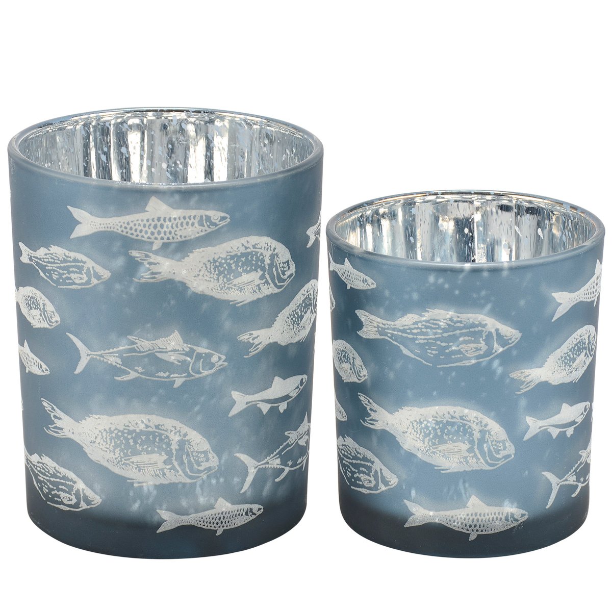 Charming Lake-Themed Fish Silhouettes Glass Votive Candle Holder Set (2-Piece)