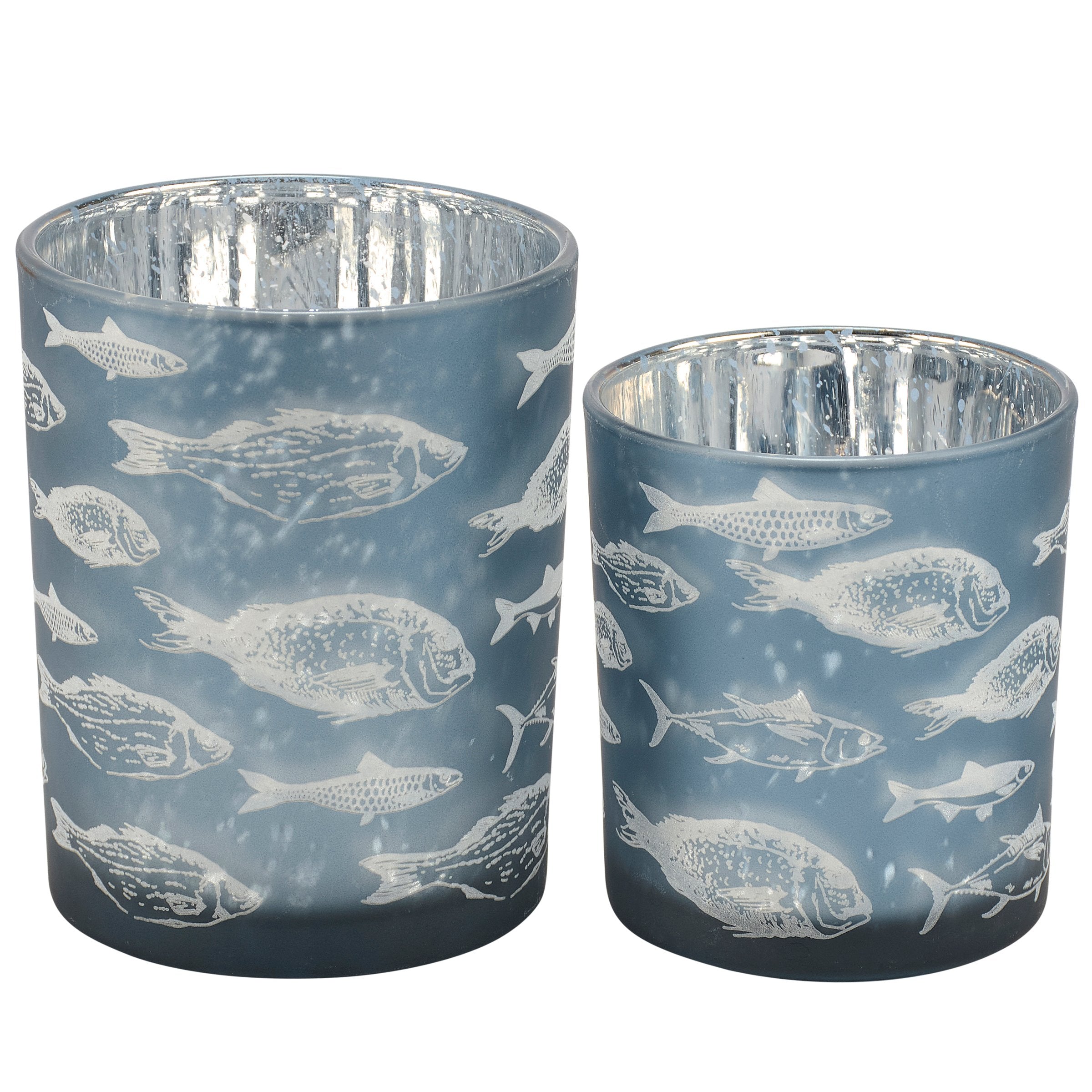 Charming Lake-Themed Fish Silhouettes Glass Votive Candle Holder Set (2-Piece)