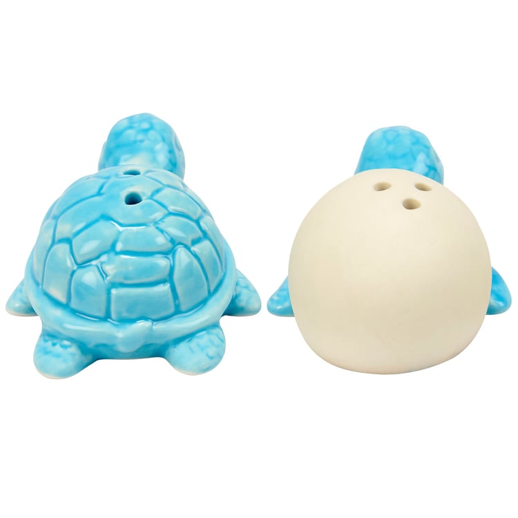 Adorable Turtle Hatchlings Ceramic Salt and Pepper Shakers Set with Ocean Blue Glaze