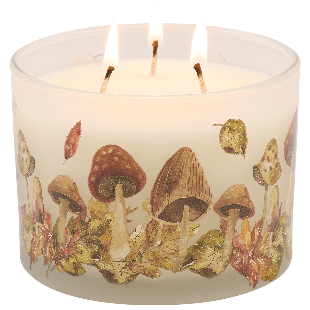 Premium Fall Harvest Leaves Candle - 14oz Frosted Glass, 3-Wick Soy Wax, Earthy Ebony Scent