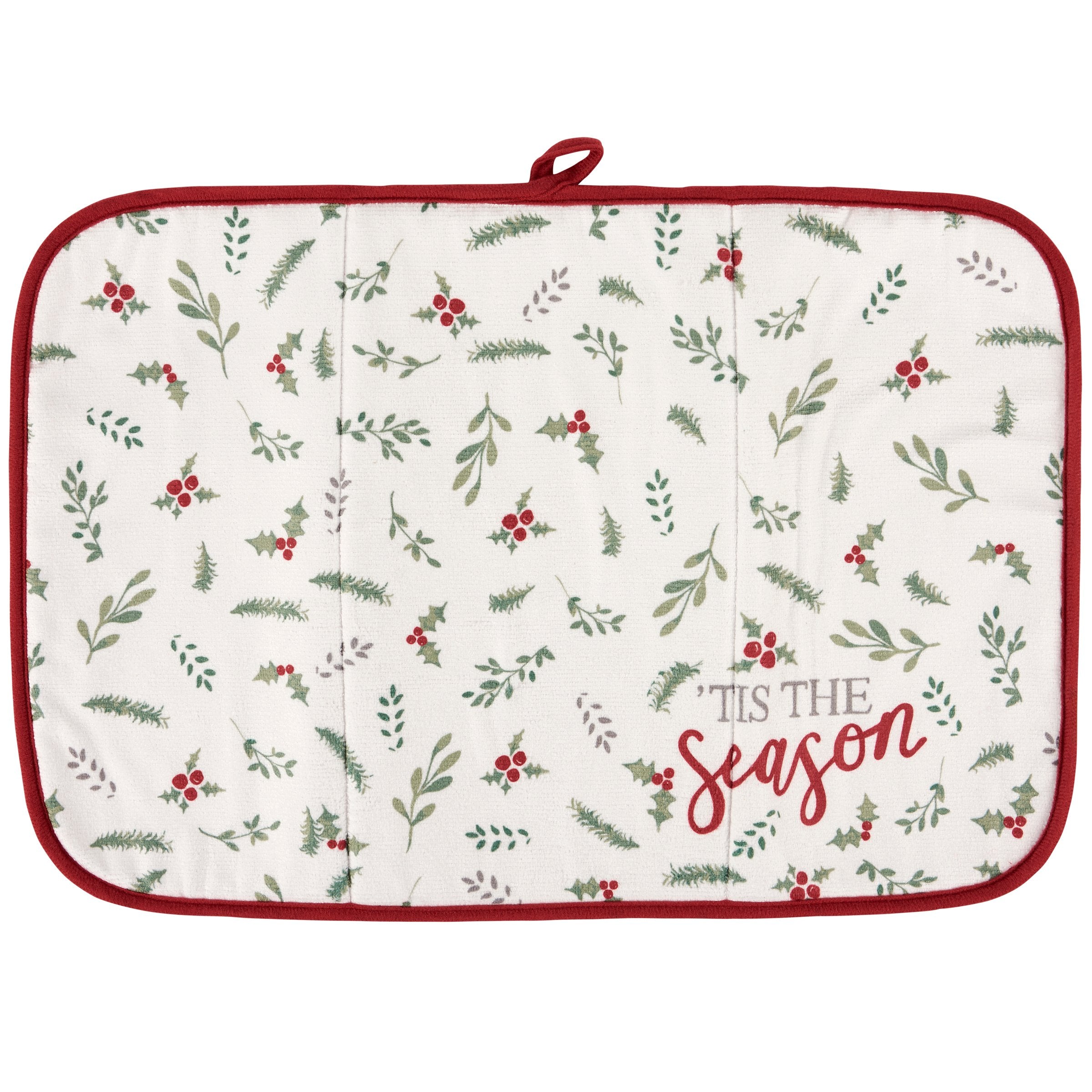 Ultra-Absorbent 'Tis The Season Christmas Drying Mat with Festive Holly Design