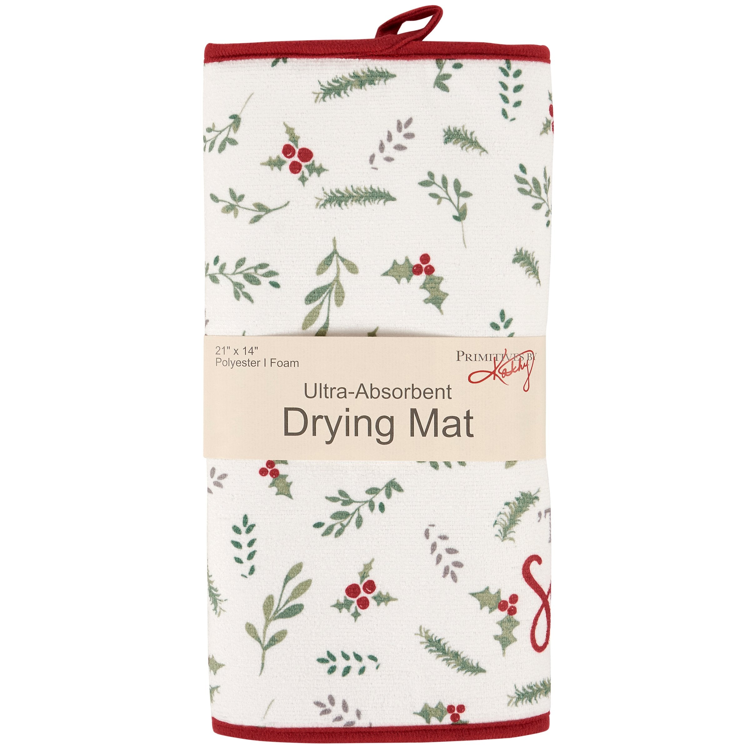 Ultra-Absorbent 'Tis The Season Christmas Drying Mat with Festive Holly Design