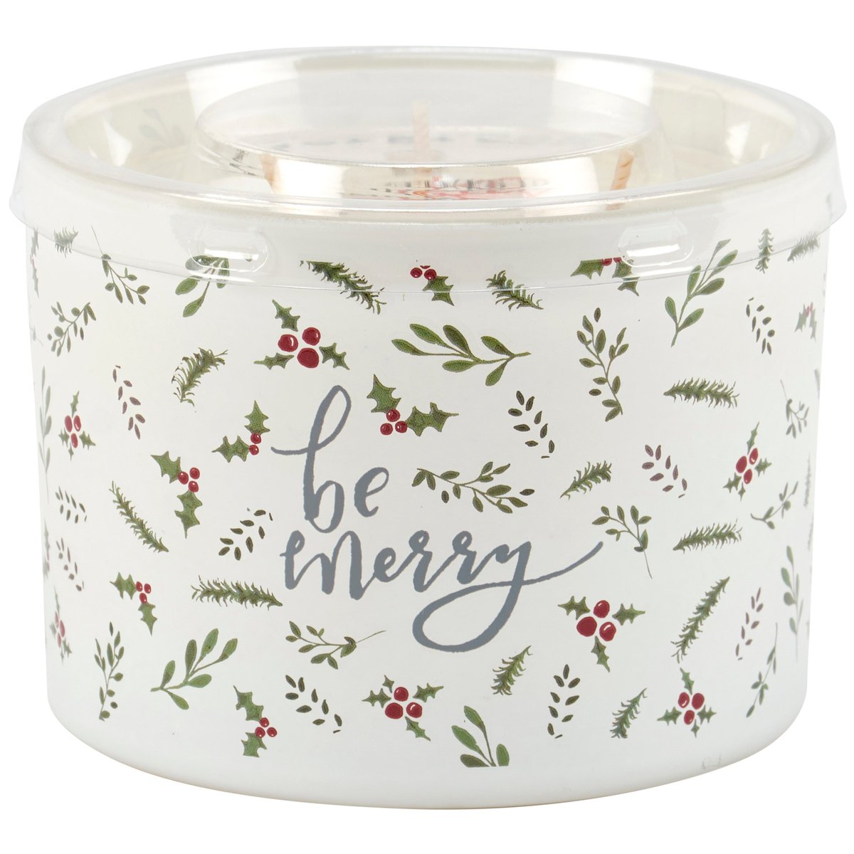 Be Merry Frosted Glass Evergreen Soy Wax Candle with 3 Wicks