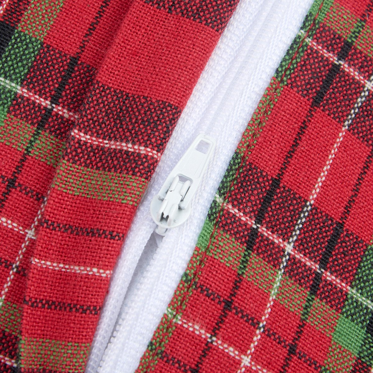 Charming Winter Cardinal Couple Pillow with Plaid Backing and Zippered Cover