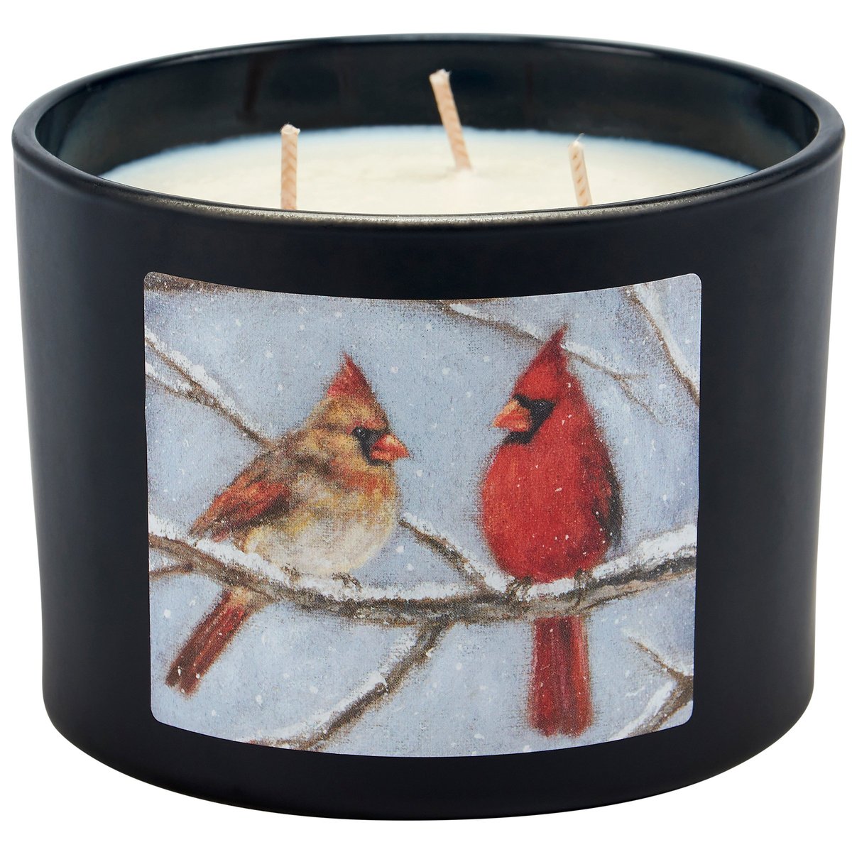 Charming Cardinal Couple Christmas Candle: Spruce Scented Soy Wax, 3 Wicks, Burlap Art