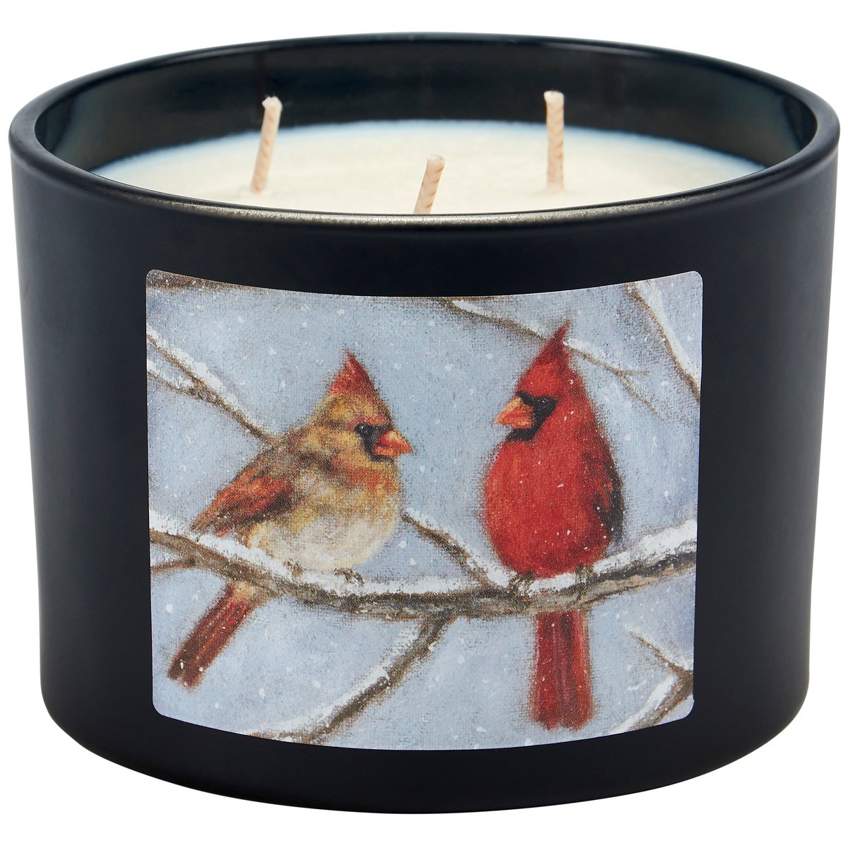 Charming Cardinal Couple Christmas Candle: Spruce Scented Soy Wax, 3 Wicks, Burlap Art