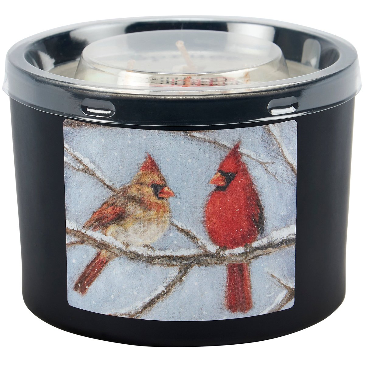 Charming Cardinal Couple Christmas Candle: Spruce Scented Soy Wax, 3 Wicks, Burlap Art