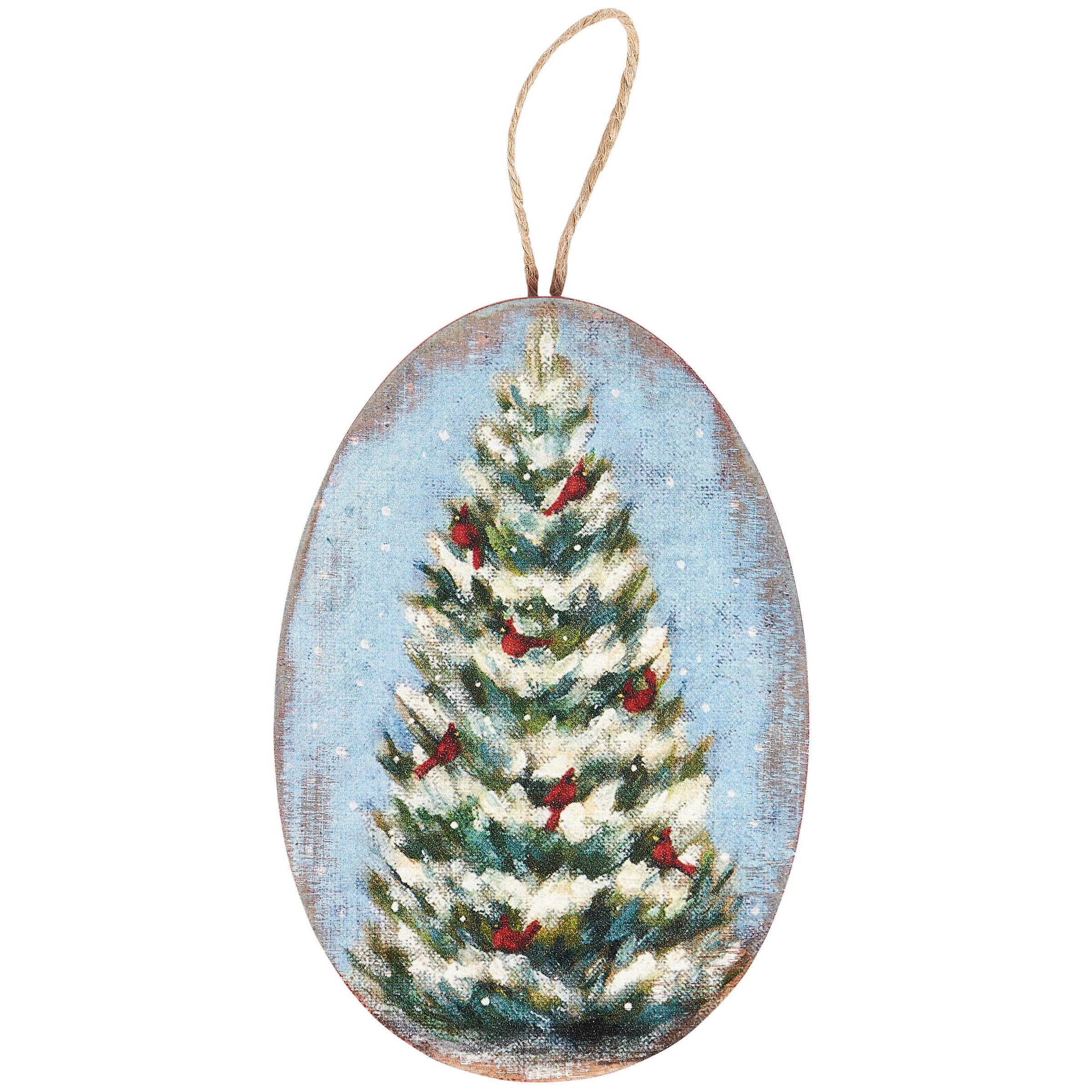 Charming Rustic Cardinal Tree Wooden Christmas Ornament with Jute Hanger
