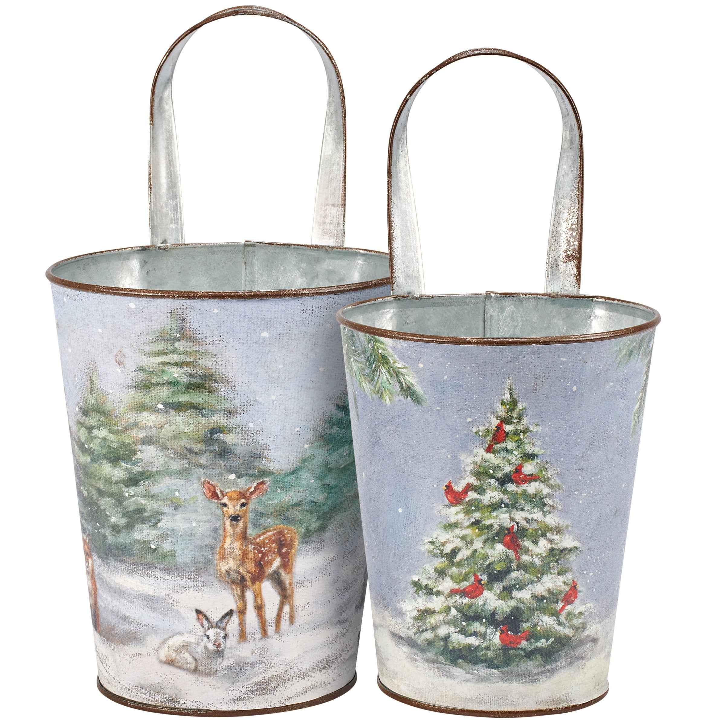 Charming Winter Woodland Animal Decorative Wall Buckets Set for Festive Home Decor