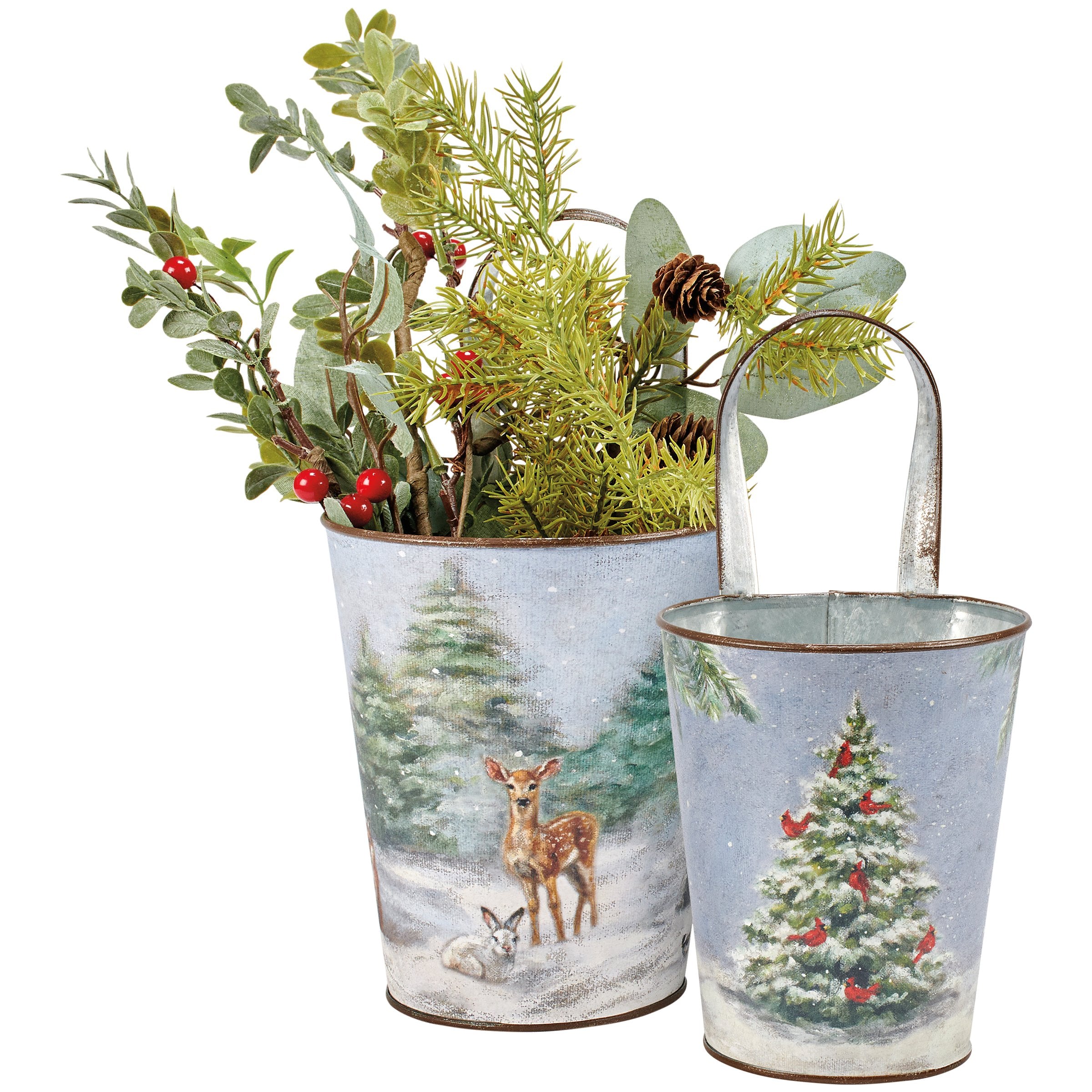 Charming Winter Woodland Animal Decorative Wall Buckets Set for Festive Home Decor