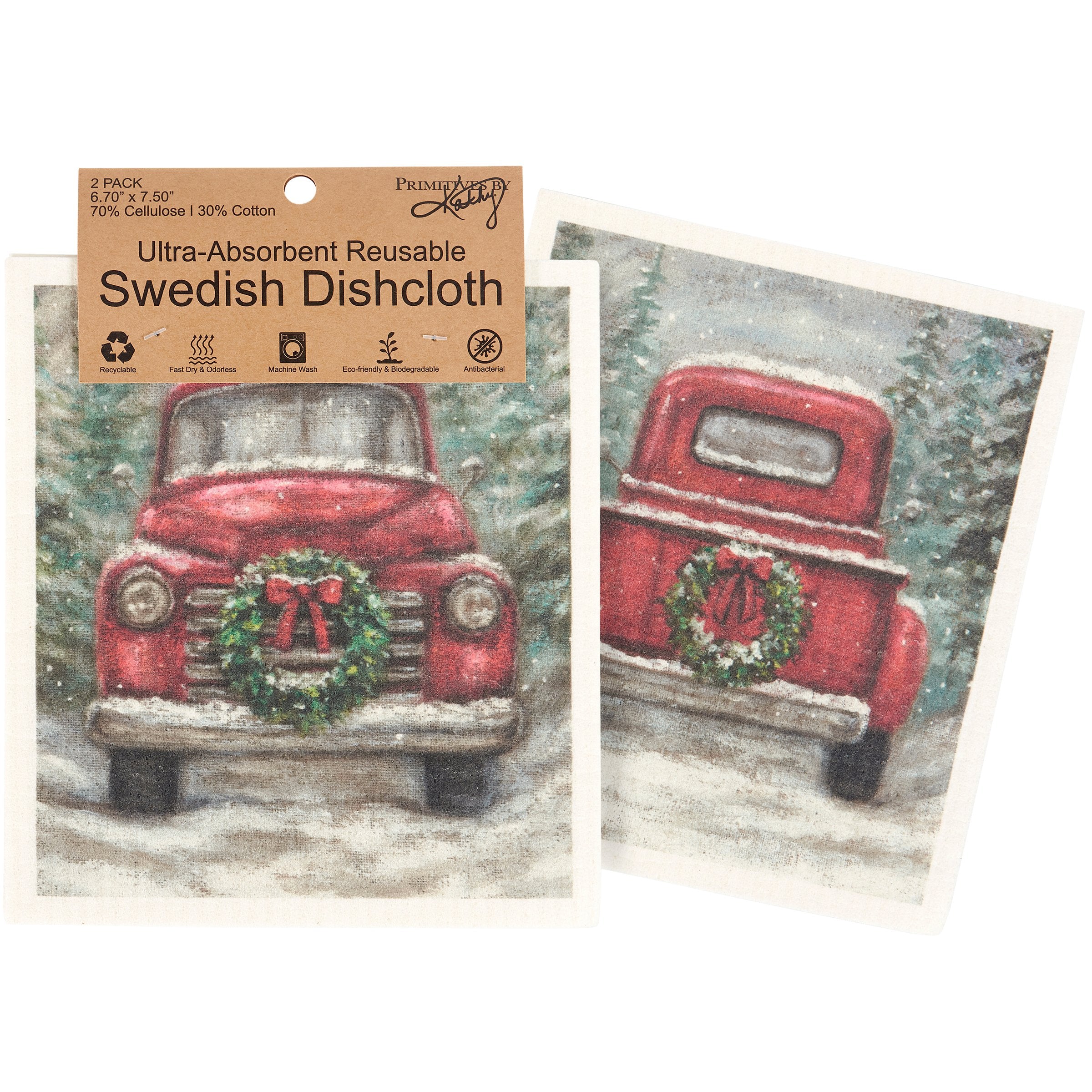 Festive Red Truck Swedish Dishcloths Set - Eco-Friendly, Ultra-Absorbent Kitchen Cleaning