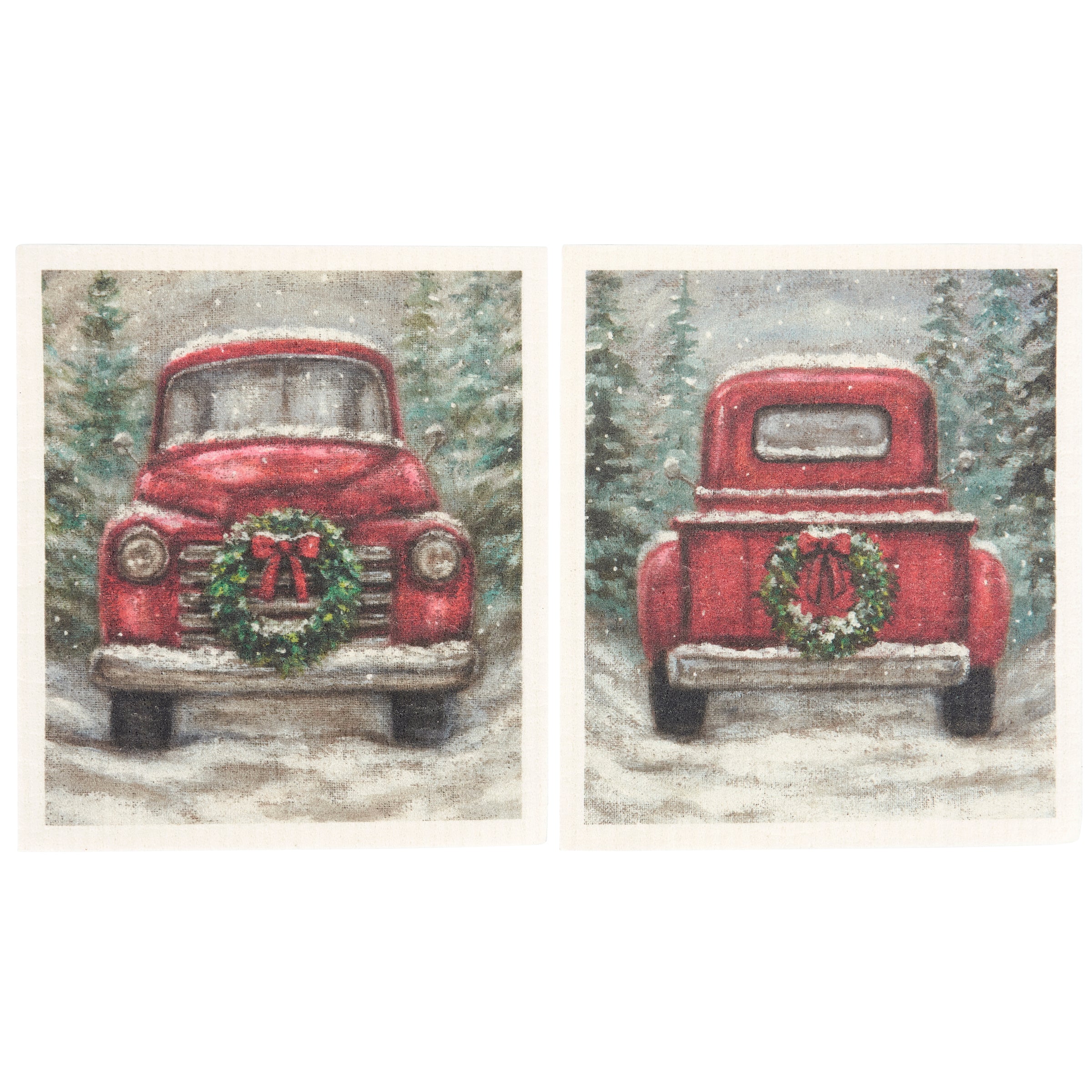 Festive Red Truck Swedish Dishcloths Set - Eco-Friendly, Ultra-Absorbent Kitchen Cleaning