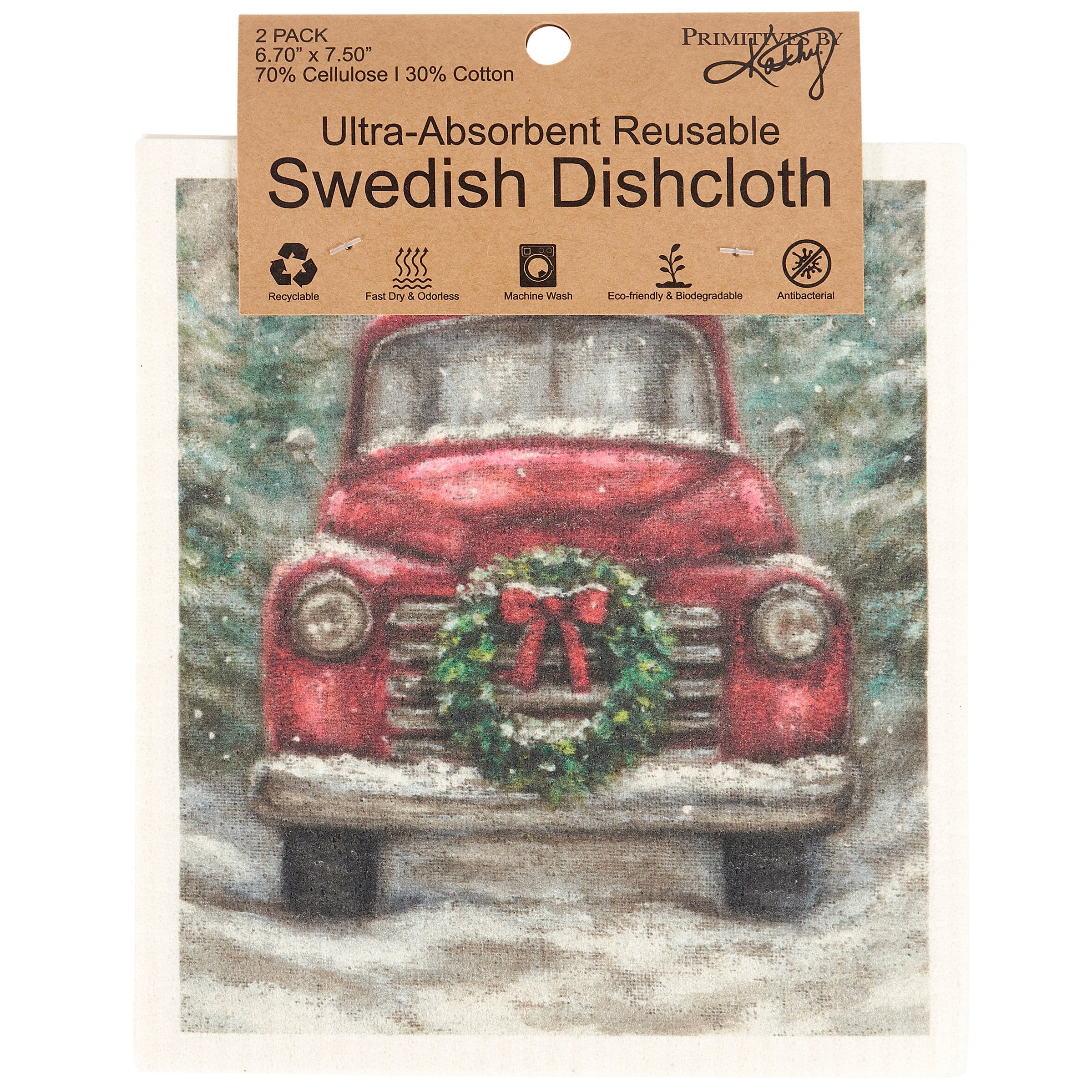 Festive Red Truck Swedish Dishcloths Set - Eco-Friendly, Ultra-Absorbent Kitchen Cleaning