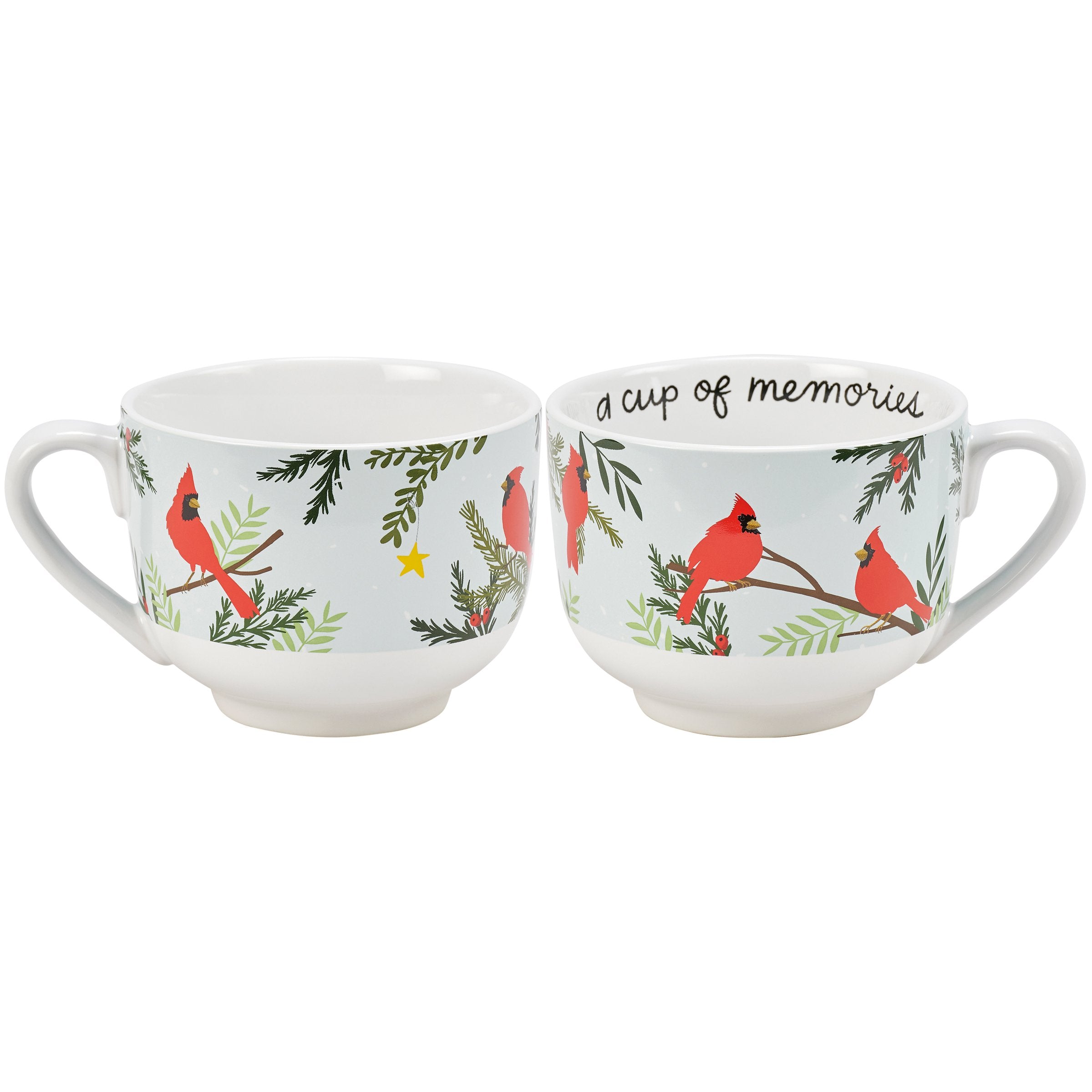 Charming Cardinals Stoneware Mug: 'Cup of Memories' 20 oz Christmas Drinkware