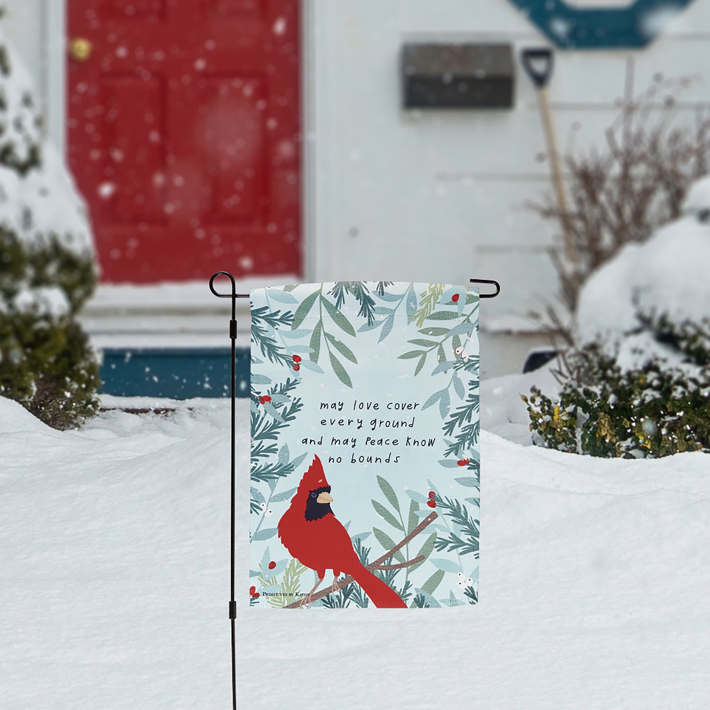 Inspirational Double-Sided Cardinal Peace No Bounds Christmas Garden Flag, Weather-Resistant Decor
