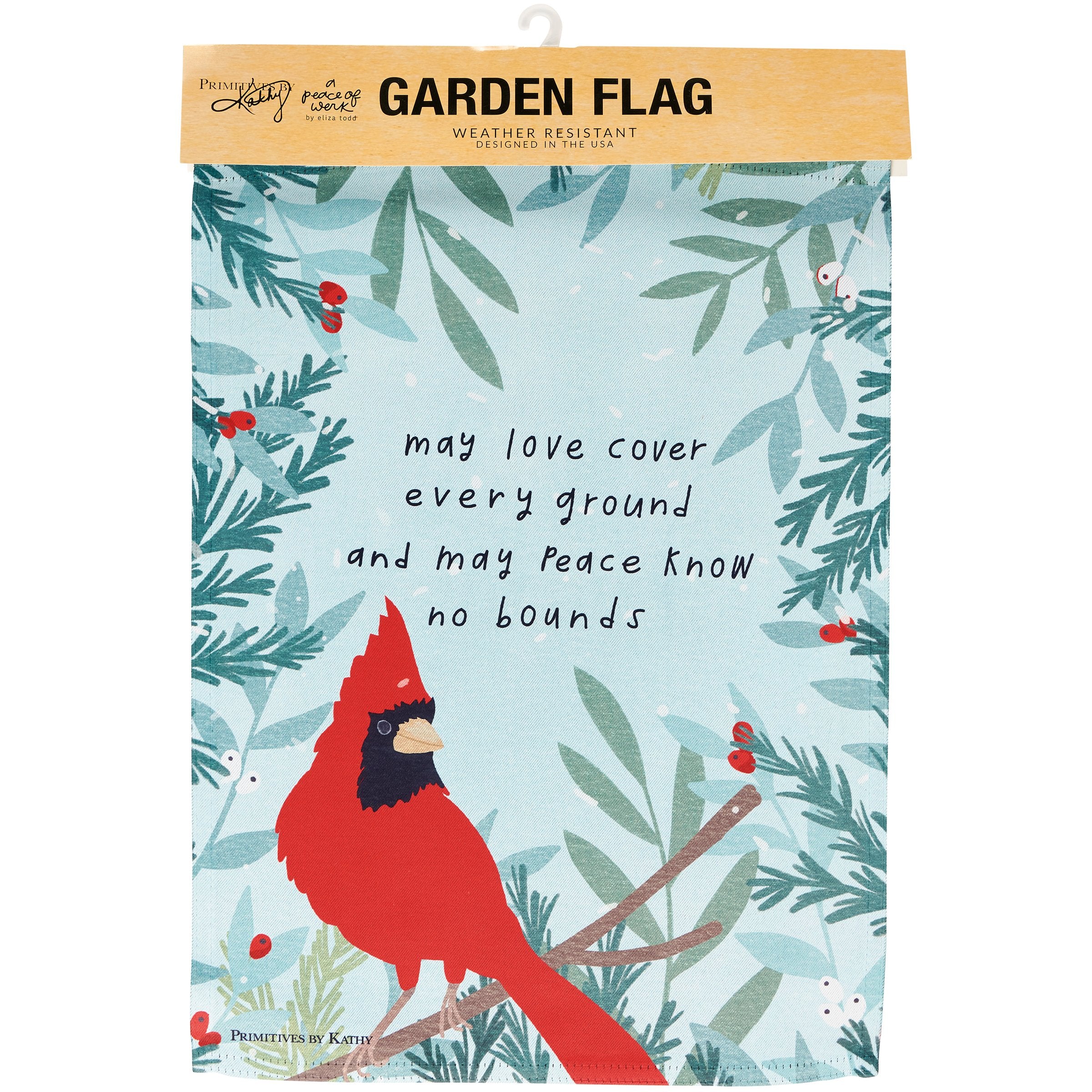 Inspirational Double-Sided Cardinal Peace No Bounds Christmas Garden Flag, Weather-Resistant Decor